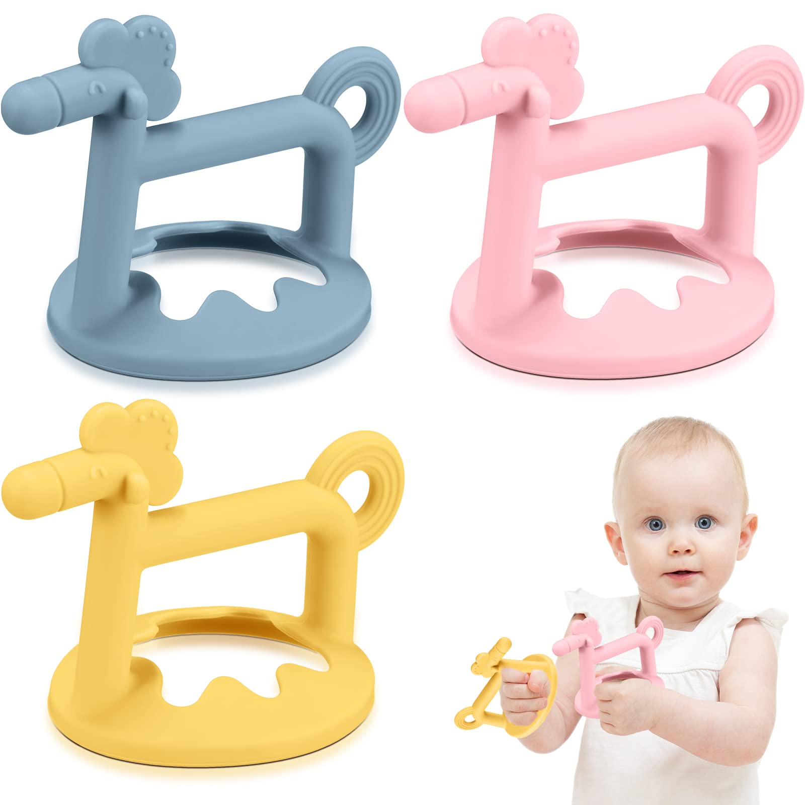 Sratte 3 Pack Silicone Baby Teething Toy Hand Teething Toys for Babies 0-6  Months Anti-Drop Baby Teether for Sucking Needs Hand Baby Teether Less Dust Baby  Chew Toy Baby Gift