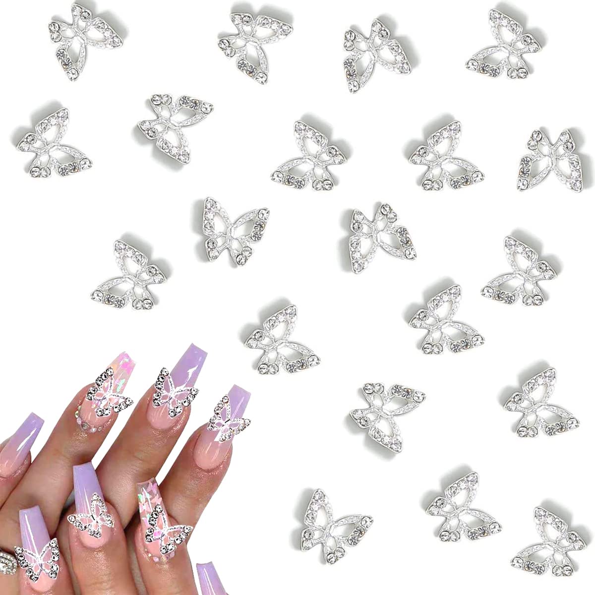 20 Pcs 3D Butterfly Nail Charms Rhinestones For Nail Diamonds Nail Art