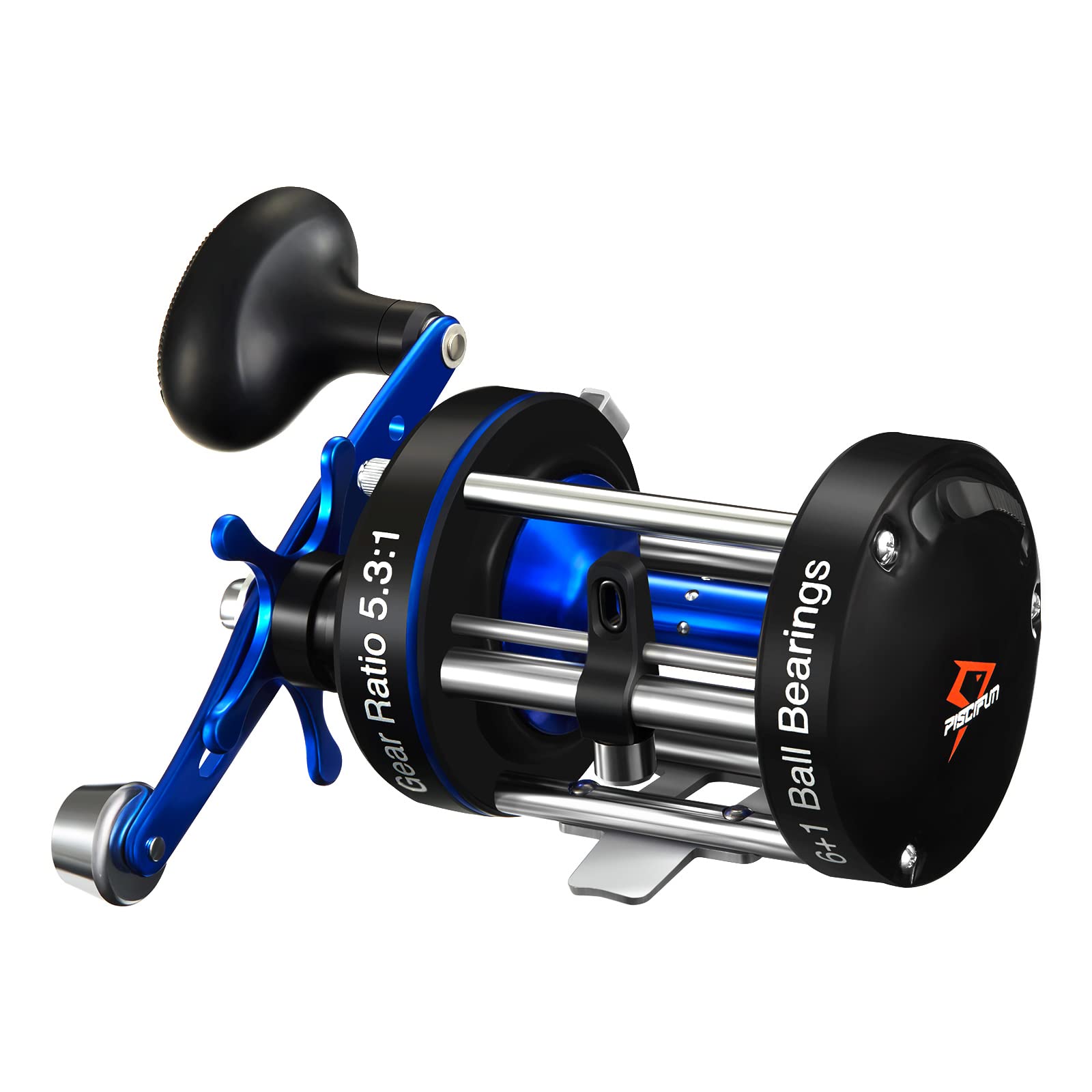 Piscifun Chaos XS Baitcasting Fishing Reel, Reinforced Metal Body Round Baitcaster  Reel, Smooth Powerful Saltwater Inshore Surf Trolling Reel, Conventional  Reel for Catfish, Musky, Bass, Pike Blue 60 Right Hand Retrieve