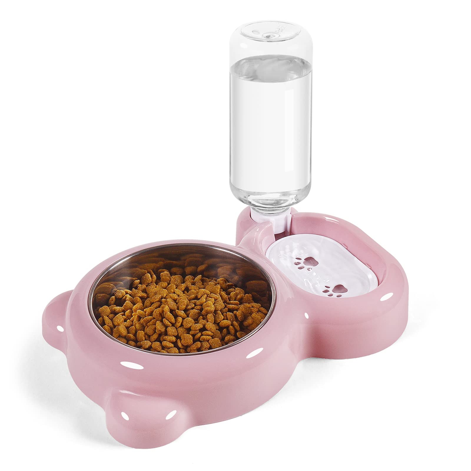 Azwraith Double Dog Cat Bowls, Pet Water and Food Bowl Set with Automatic  Water Dispenser Bottle Detachable Stainless Steel Bowl for Small Dogs and  Cats Kitten Puppy Rabbit Bunny Pink