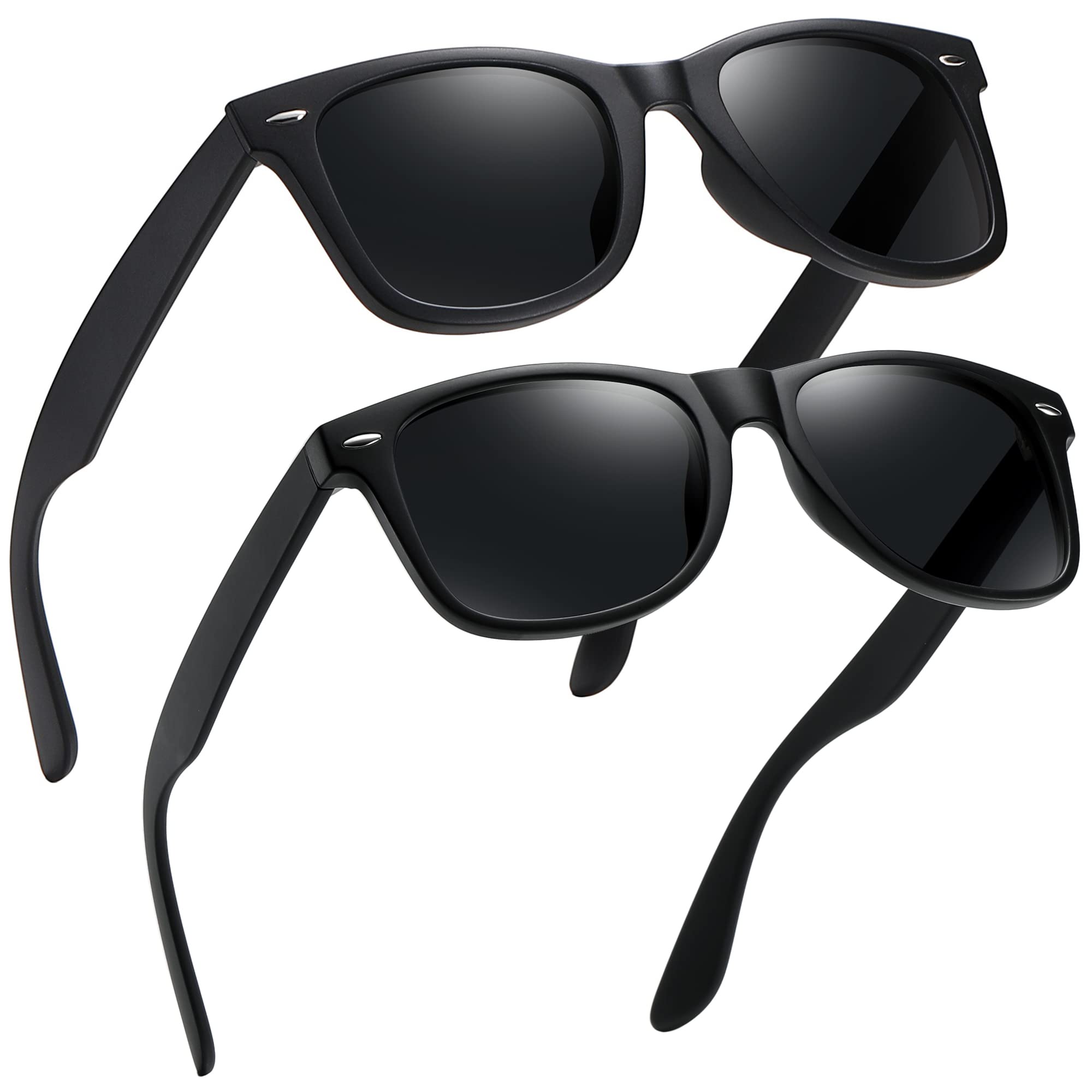 MEETSUN Polarized Sunglasses for Men Women Classic Retro Sun Glasses for Driving  Fishing 100% UV Protection 2 Pack C3 matte black frame/Grey lens