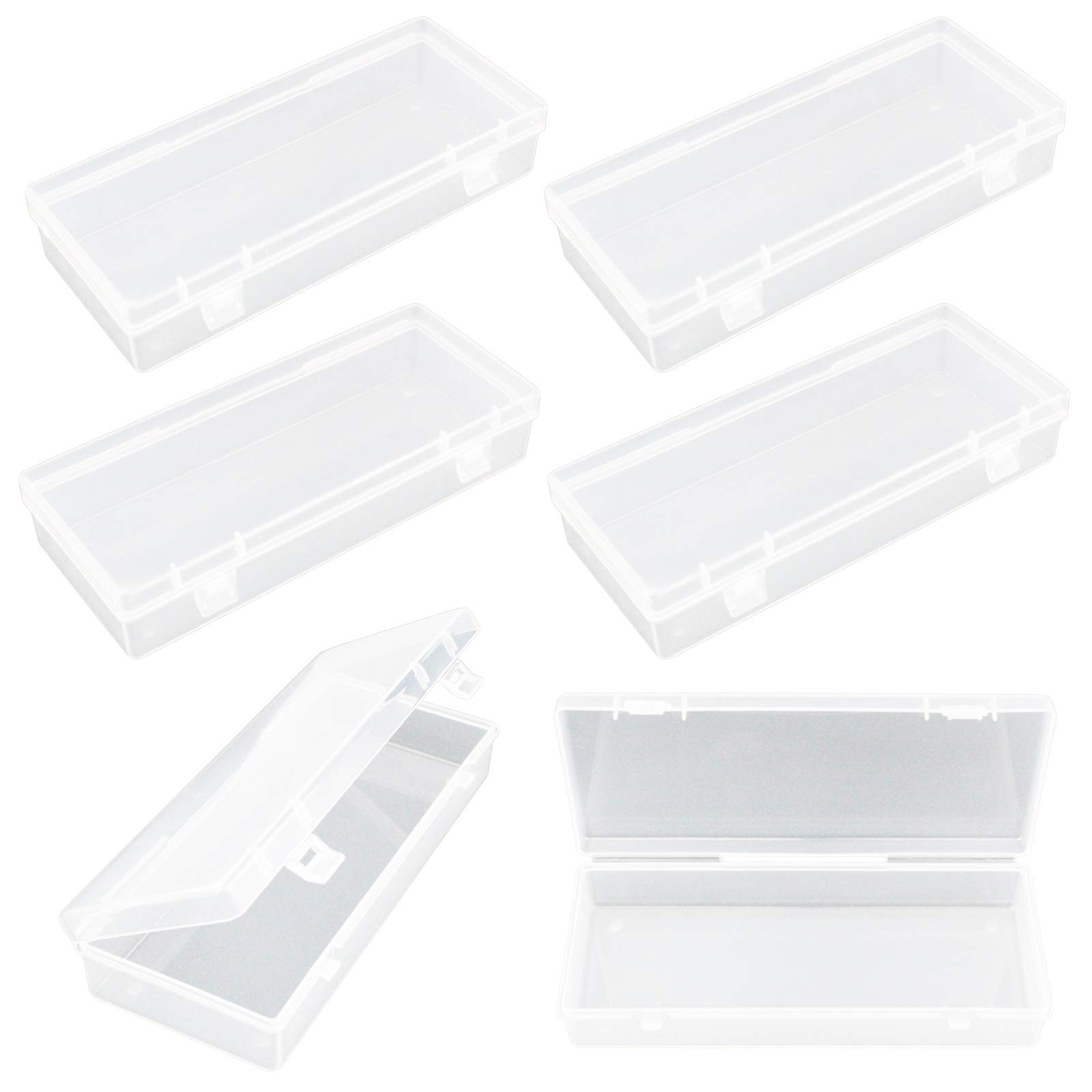 Thintinick 6 Pack Rectangular Clear Plastic Storage Containers Box with  Hinged Lid for Beads and Other