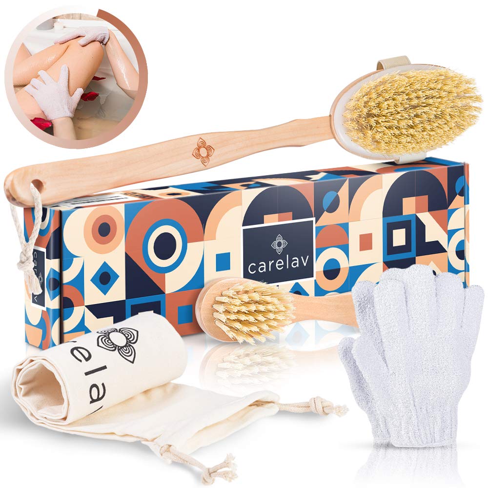 100% Vegan Dry Brushing Body Brush Set - Firm Bristles Dry Scrub Brushes  for Face Exfoliating Cleansing & Lymphatic Drainage Premium Skin Beauty  Brush with Handle + Face Brush + Shower Gloves Firm Vegan