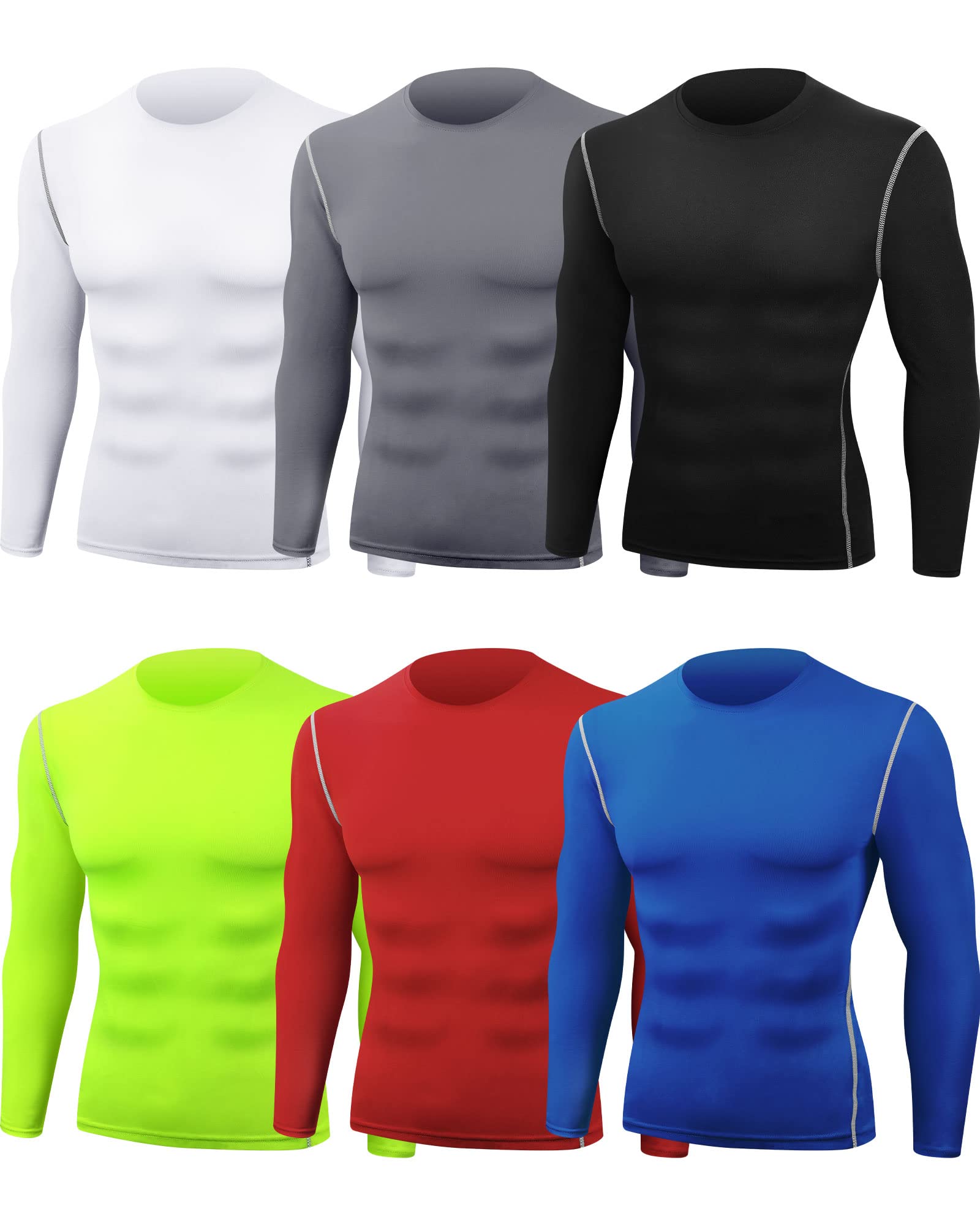 Hicarer 6 Pack Men's Athletic Compression Shirts Dry Athletic Workout  Running Shirts Long Sleeve Top Sport