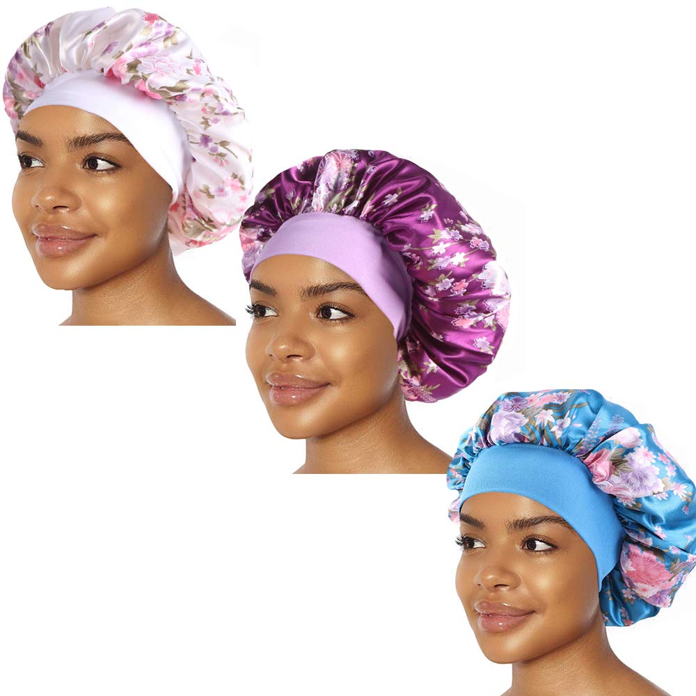 Women Satin Night Sleep Cap Solid Hair Bonnet Hat Silk Head Cover Elastic  Band