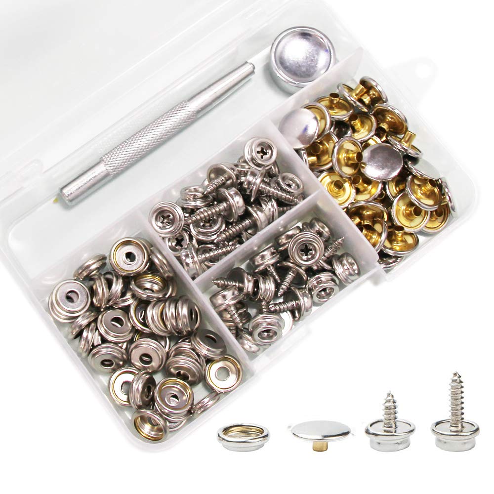 Snaps Kit for Boat Cover Canvas Screws Snaps Buttons Tool Marine Grade  Sewing Fastener with 2Pcs