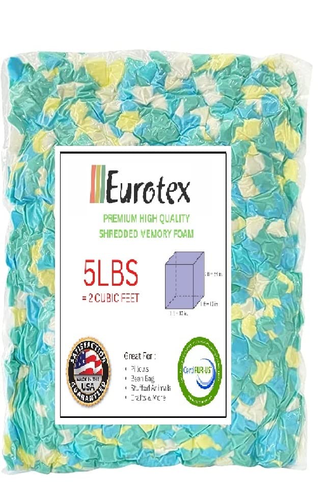 EUROTEX Bean Bag Filler w/Shredded Memory Foam Filling - Pillow Stuffing  Material for Couch Pillows Cushions Bean Bag Refill Filling & More Poly  Fil/Polyfill Stuffing Needs (5 Pounds)