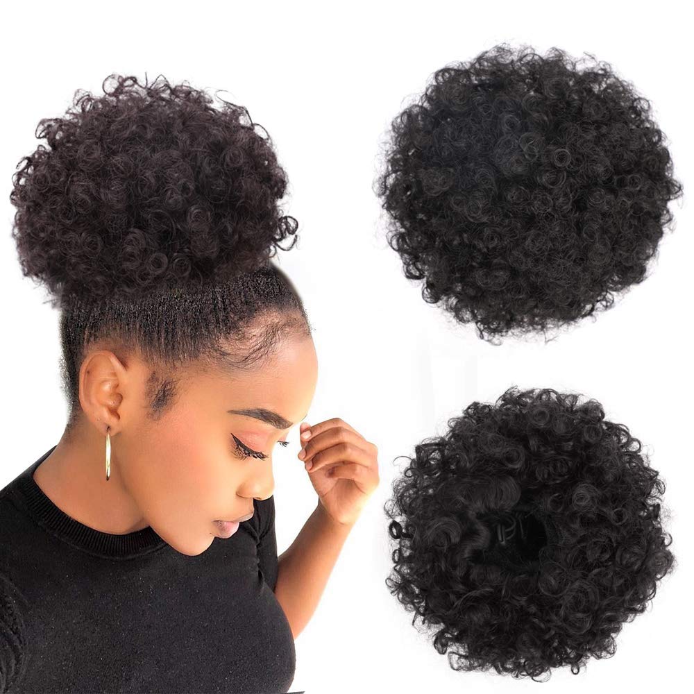 Afro Puff Ponytail Clip Synthetic Short Curly Hair Afro Bun Extension  Kanekalon Fiber Puff Ponytail Wrap Updo Hair Extensions with Clips (T27) :  Amazon.in: Beauty