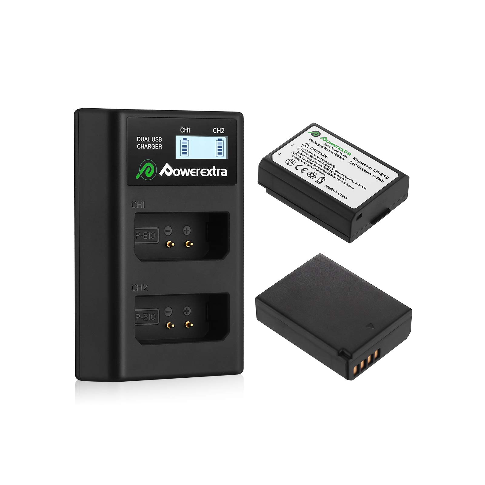 Powerextra LP-E10 2 Pack Battery and LCD Dual USB Charger for Canon Rebel  T3 T5