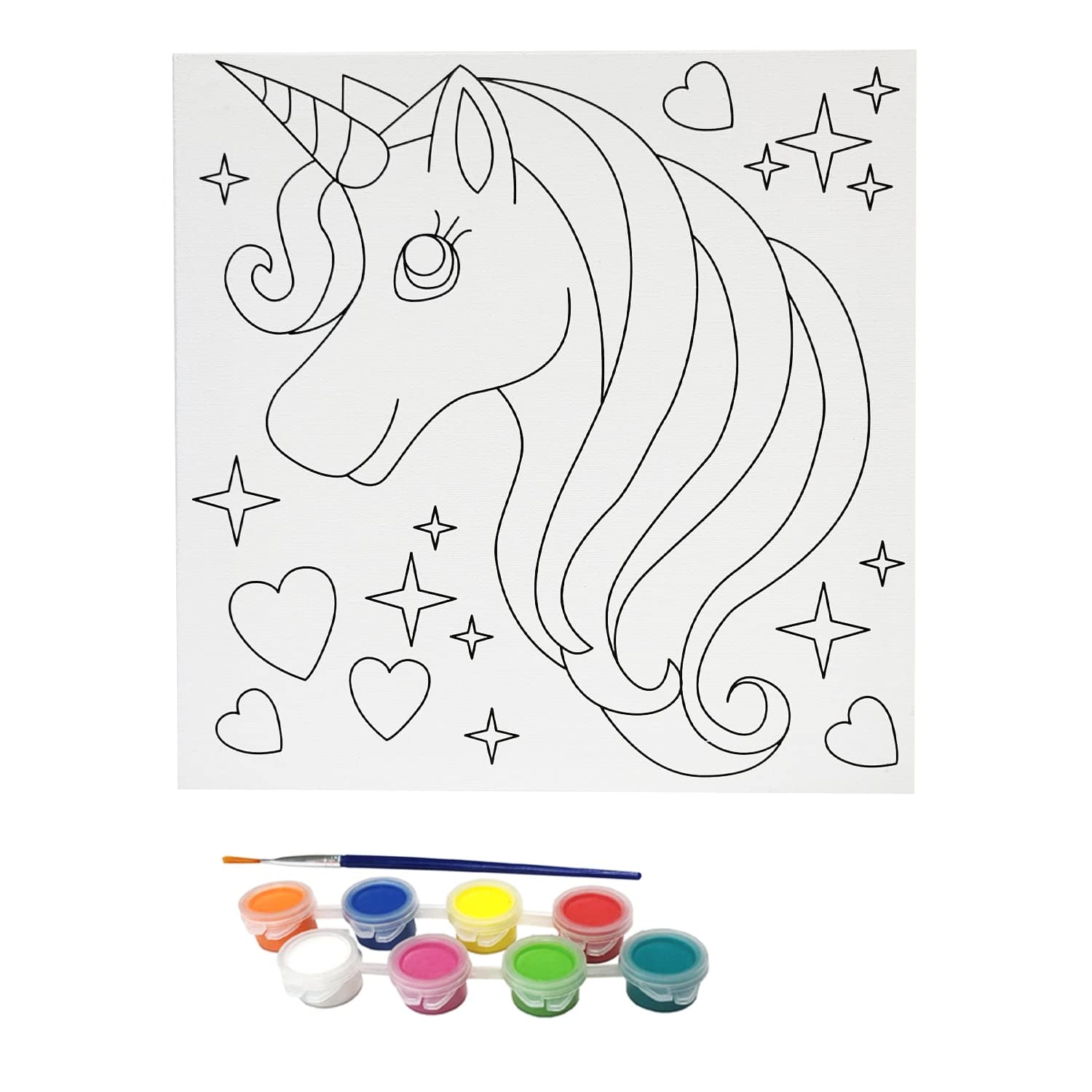 MISCO Toys Canvas Paint Party Kits 11 Piece Art kit Pre-Drawn Outline  Canvas for Paint and Sip 8 Colors and Brush Included Great Gift for Kids 4+  and Adults Too! (Unicorn) Unicorn