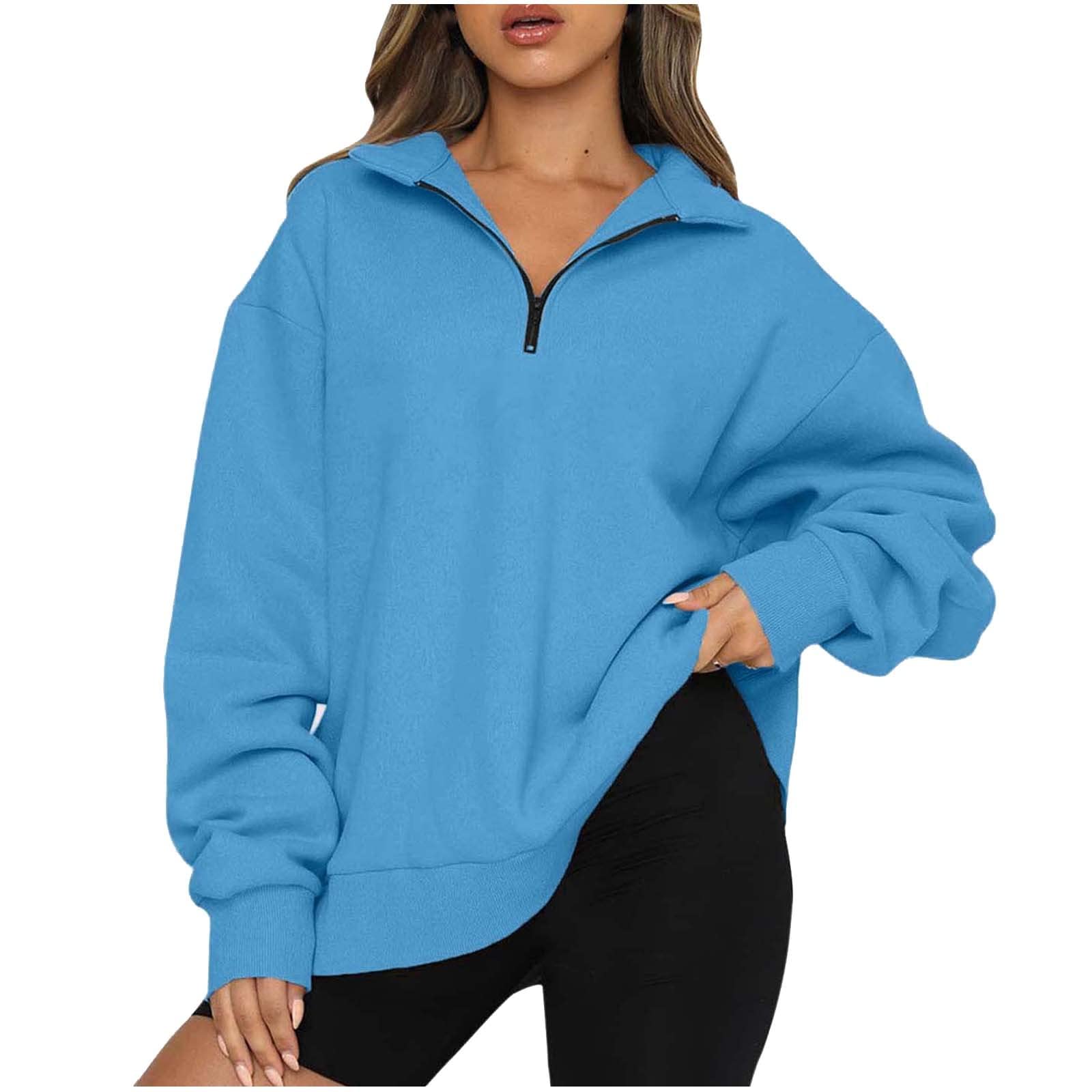 Half Zip Oversized Sweatshirt for Women Long Sleeve 1/4 Zip Pullover Drop  Shoulder Solid Sweatshirts 2022 Fall Fashion Tops Solid-blue Large