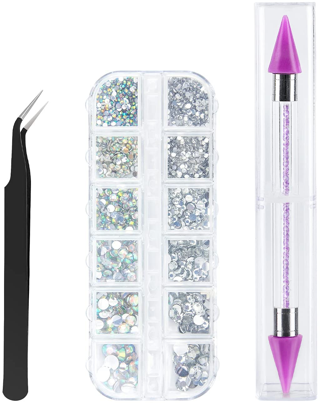 Canvalite 1500PCS Rhinestones in 6 Sizes Flat Back Gems, Crystal AB Rhinestones  Nail Art Gems with Pick Up Tweezers and Rhinestone Picker Dotting Pen, Nail  Art Tools for Nails, Clothes, Face, Craft