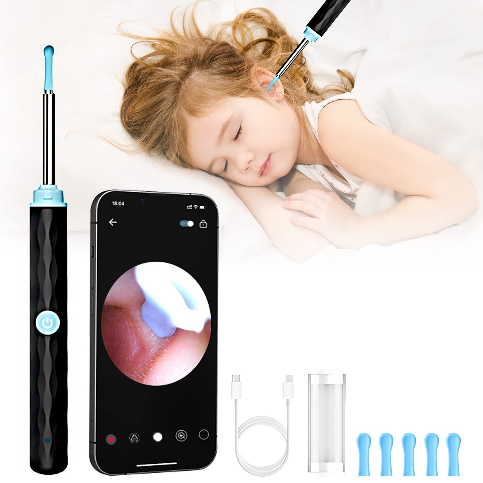 Ear Wax Removal 3.6mm 1296p HD Wireless Pocket LED Camera Ear Endoscope with  8 Earwax Cleaner Kit for Kids Adults Pet for iPhone Android Phone and  Tablet(Black) Black-YY10