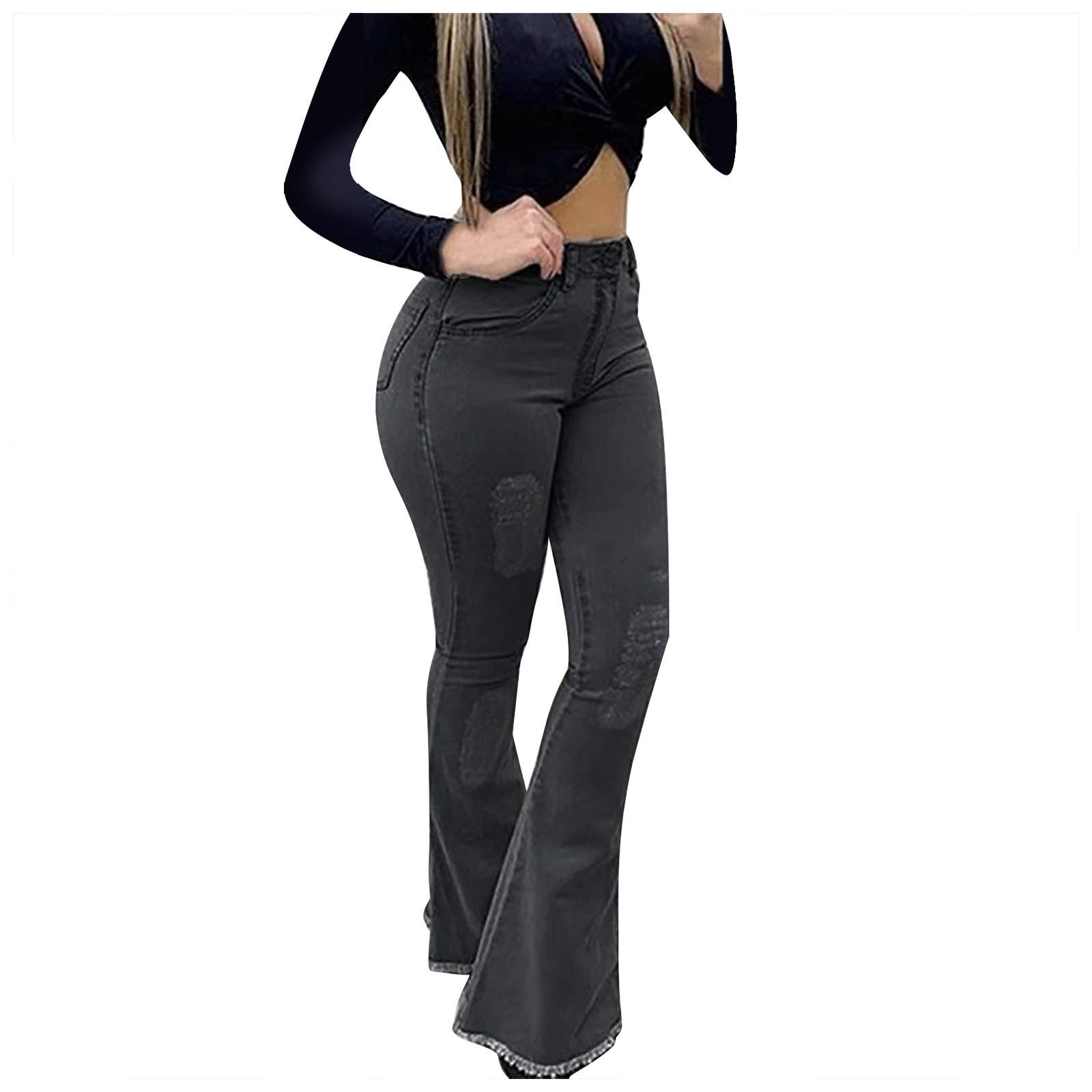 Women Solid Color Solid Flared High Jeans Flares Ankle Fashion Pants  Trouser Yoga Dress Pants for