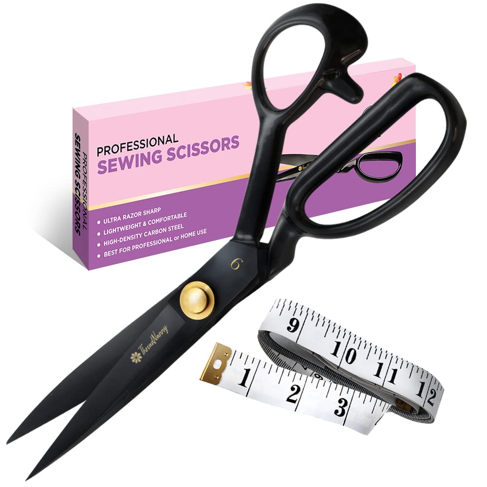 Fabric Scissors Professional (9-inch), Premium Scissors for Fabric Cutting  with Bonus Measuring Tape - Made of High Density Carbon Steel Shears, Sewing  Scissors for Fabric, Leather, Thin Metal, etc. 9 inch
