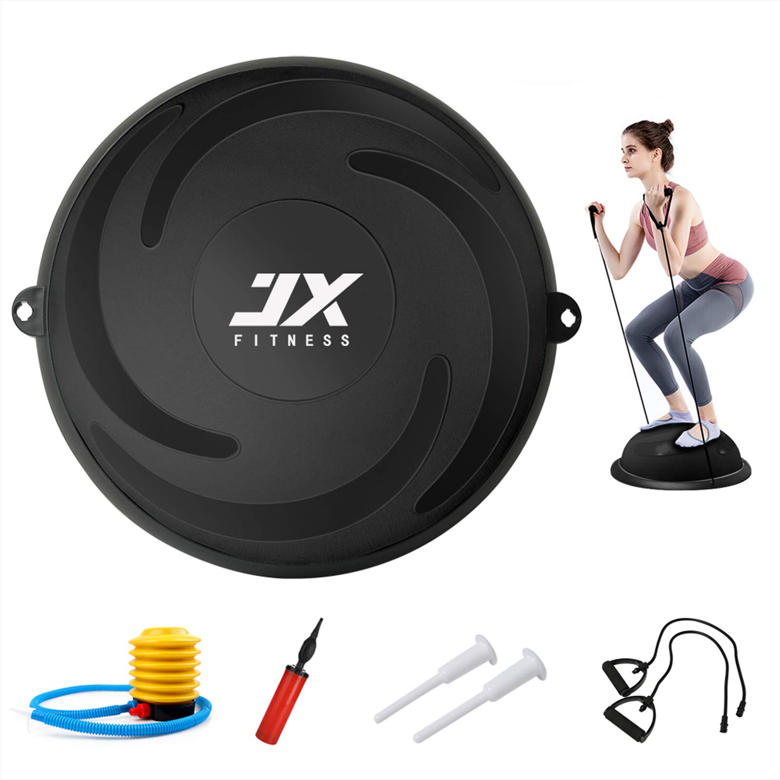 JX FITNESS 58cm Balance Half Ball Trainer, Stability Exercise Yoga Half  Ball with Resistance Bands 