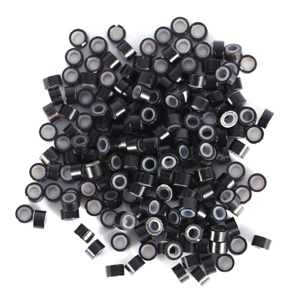  5000 Pcs Silicone Lined Micro Rings Links Beads 5mm Lined  Beads for Hair Extensions (Black) : Beauty & Personal Care