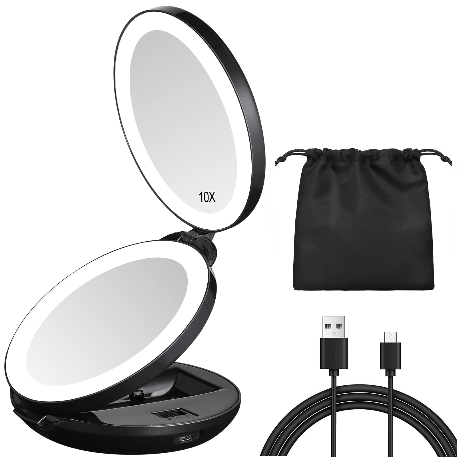 KEDSUM Upgraded Rechargeable LED Lighted Travel Magnifying Mirror