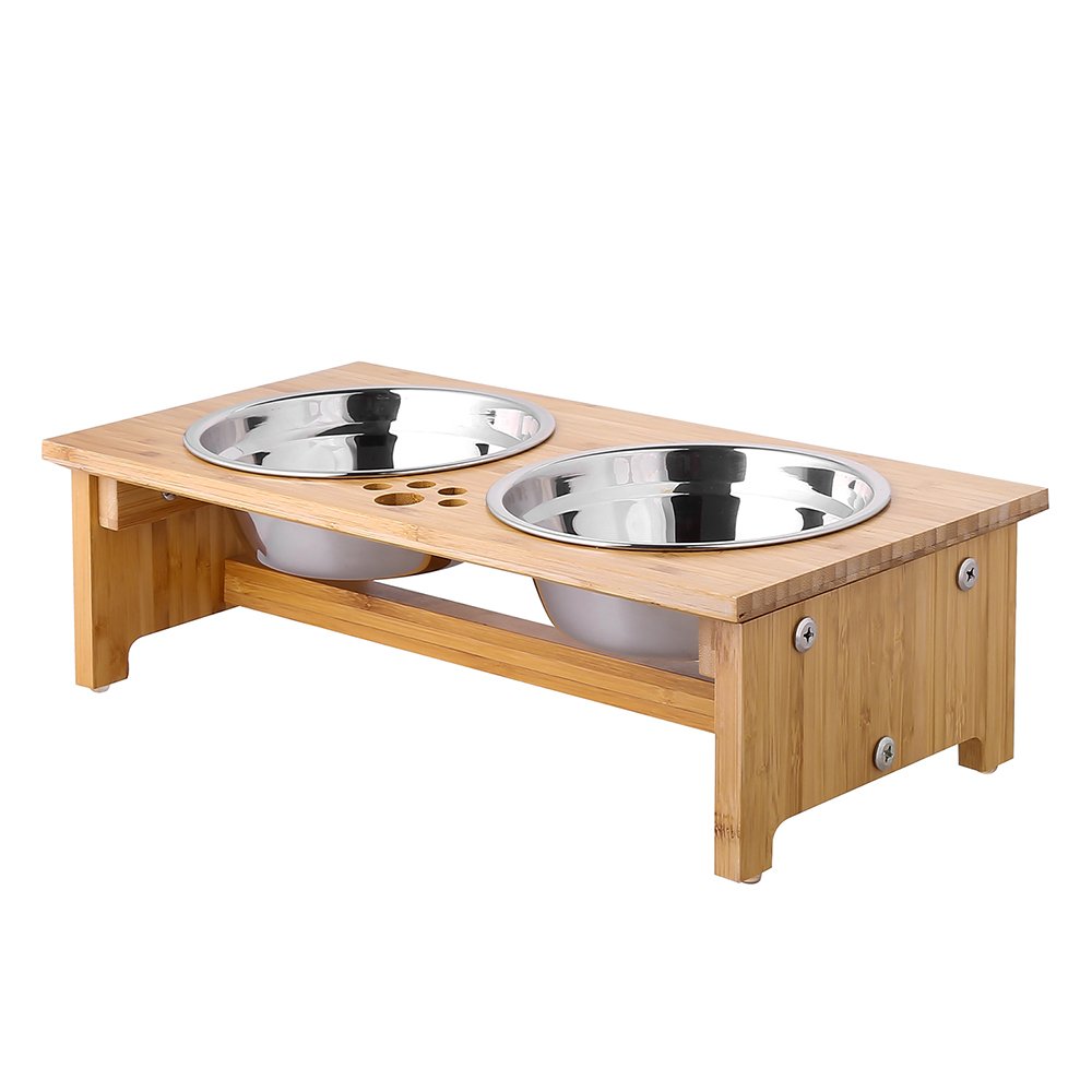 X-ZONE PET Elevated Dog Bowls for Cats and Dogs, Adjustable Bamboo Raised  Dog Bowls for Small Dog, Food and Water Set Stand Feeder with 2 Stainless