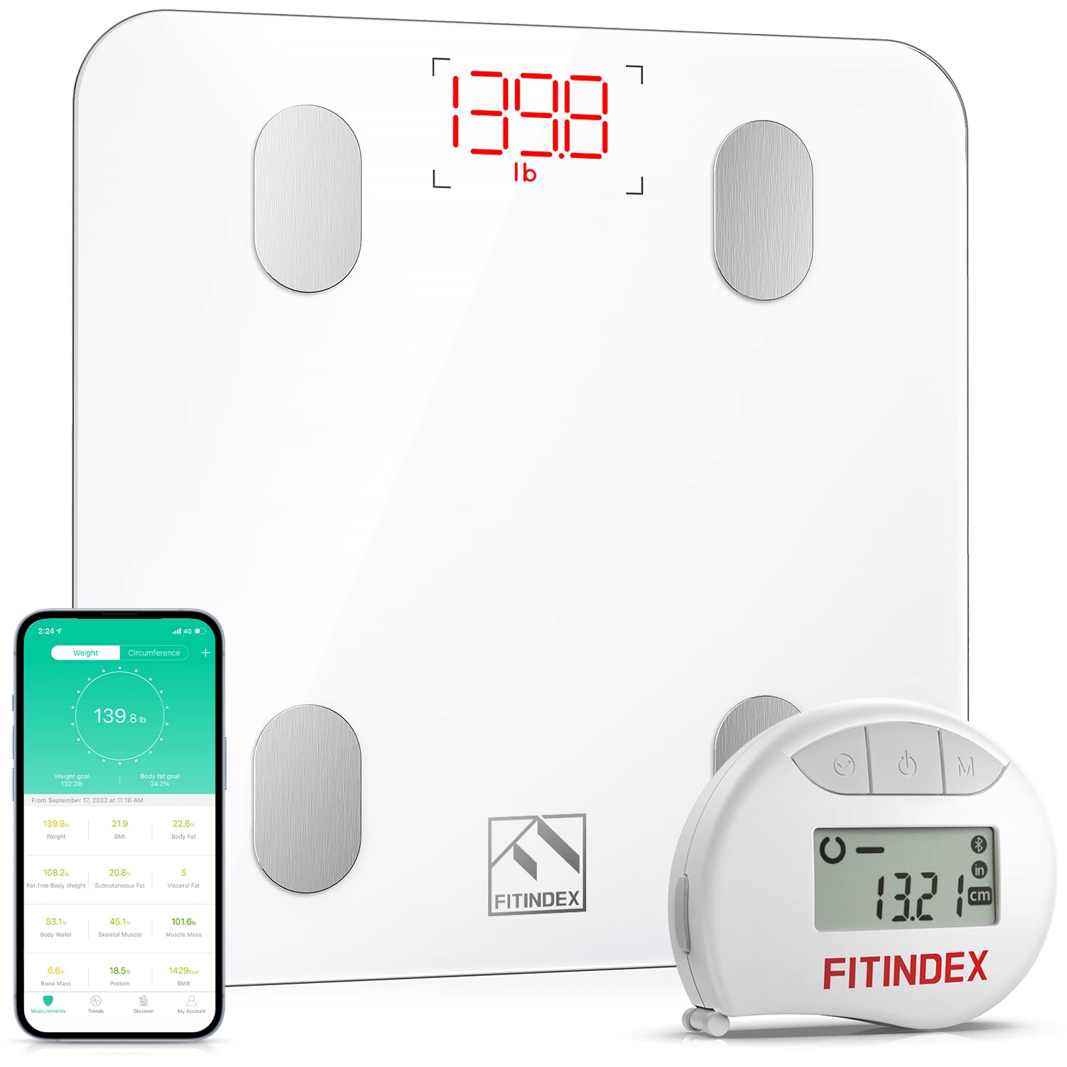 FITINDEX Smart Body Fat Scale and Tape Measure, Digital Bathroom Scale for Body  Weight and Fat