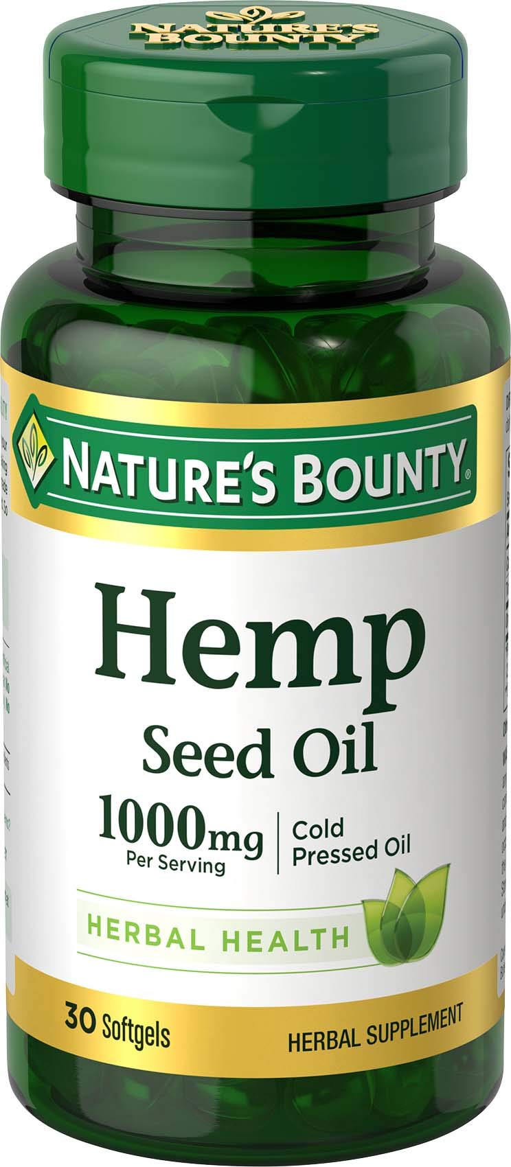 Hemp Seed Oil by Nature's Bounty, Herbal Supplement, 1000mg Cold Pressed  Oil, 30 Softgels 1000 mg