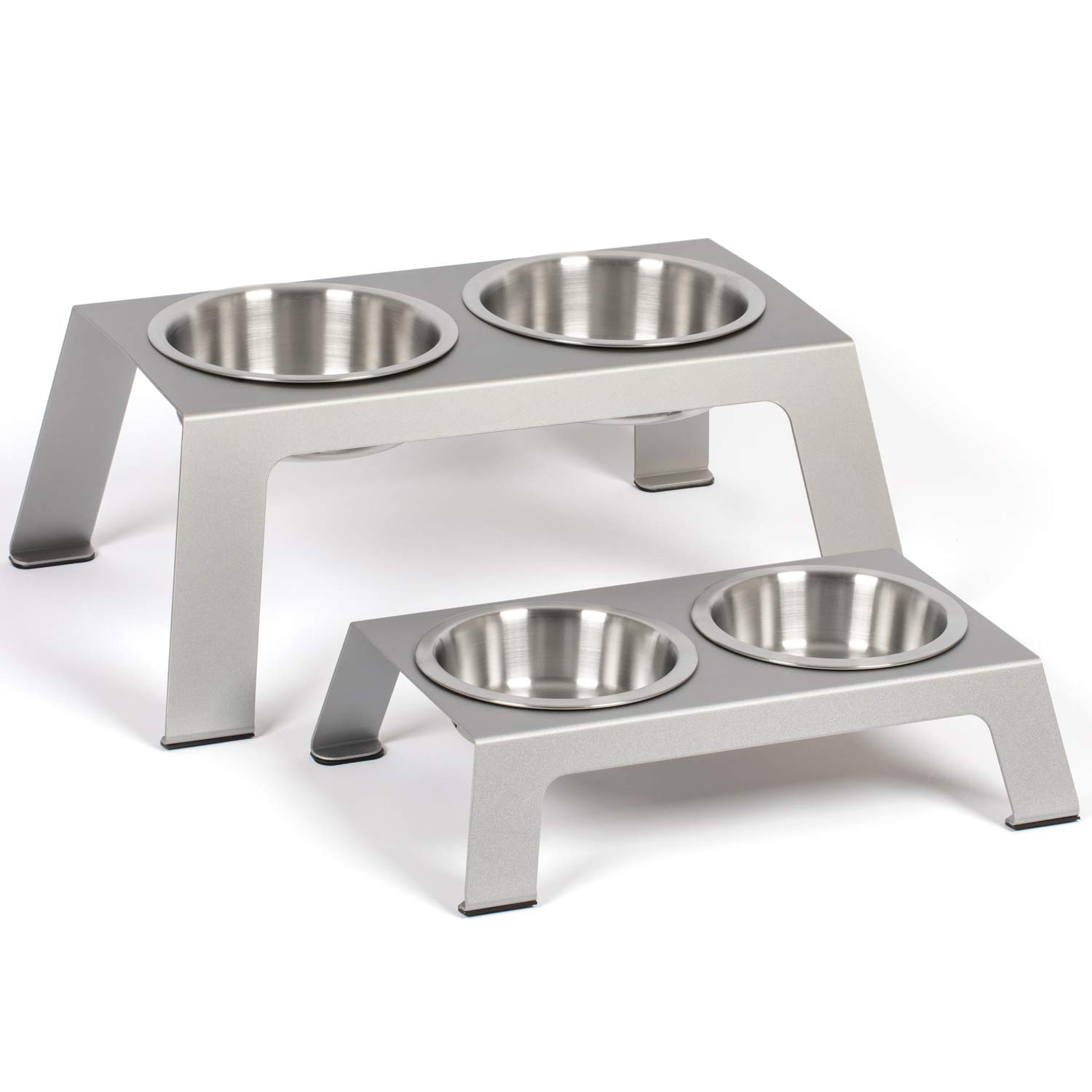PetFusion Elevated Dog Bowls, Cat Bowls -- Premium anodized Aluminum feeder  (Short 4, Tall 8 options). US FOOD GRADE Stainless Steel raised bowls  Short - 4 Metallic Gray