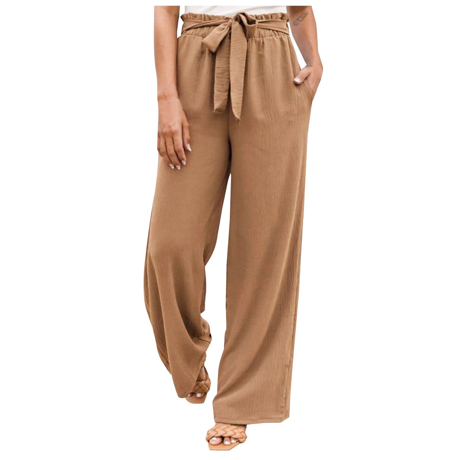 Boho Smocked Pants for Women Cotton Linen Pants Casual Printed