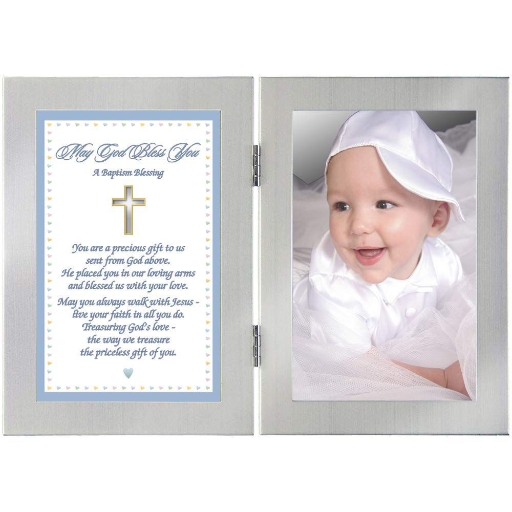 Baby Boy Baptism Gift, Blessing Card in Frame - Add 4x6 Inch Photo