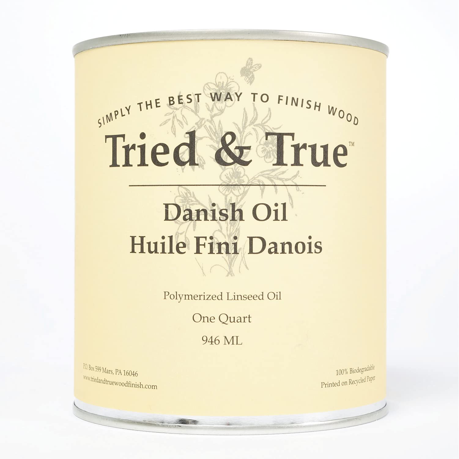 Tried & True Danish Oil Quart All Natural, All Purpose Finish for Wood,  Metal, Food Safe, Solvent Free, VOC Free, Non Toxic Wood Finish,  Polymerized Linseed Oil, Stand Oil Other Quart