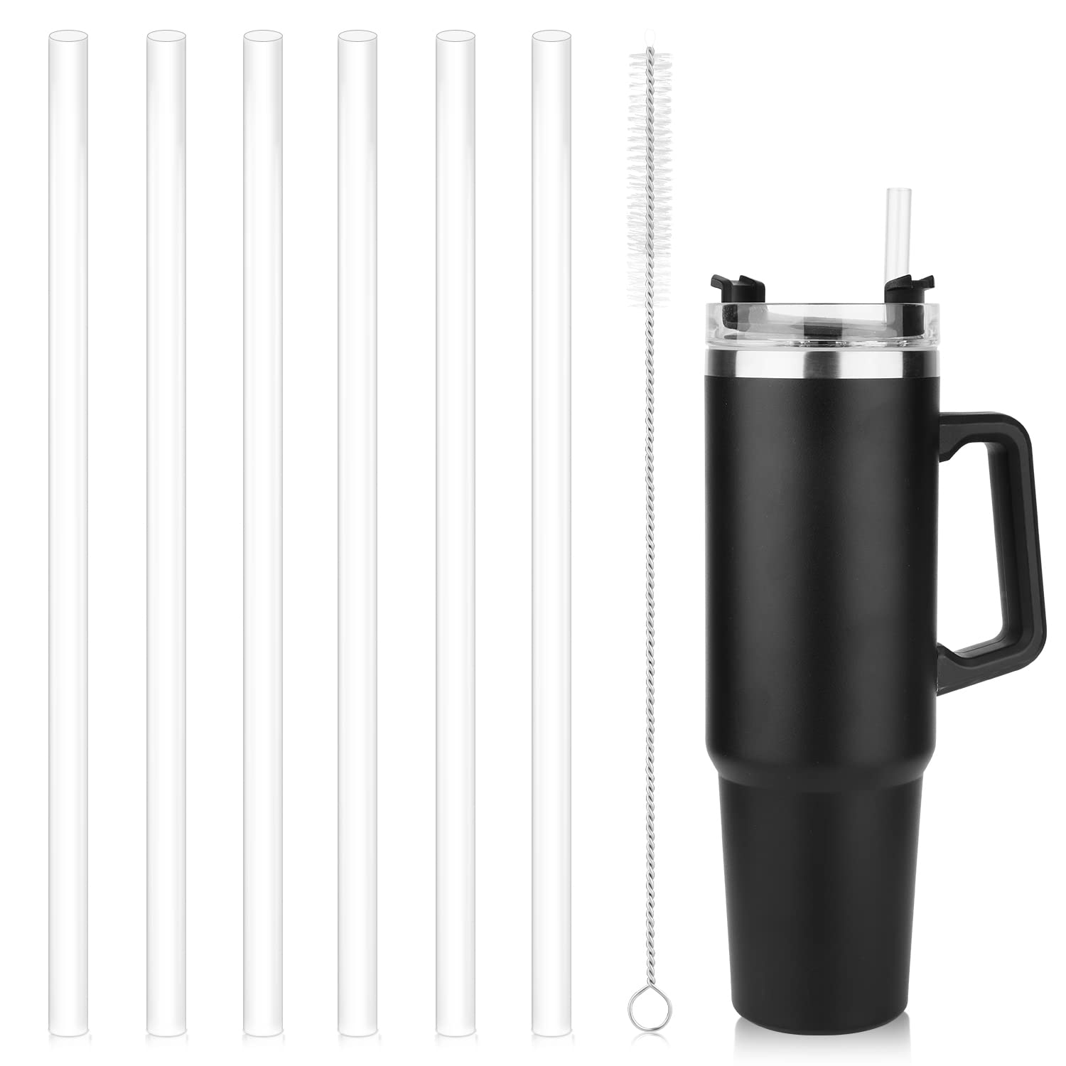 AIERSA 6 Pack Replacement Long Straws with Cleaning Brush Compatible  Stanley 40oz Tumbler, Plastic Clear Reusable for Stanley Adventure Quencher