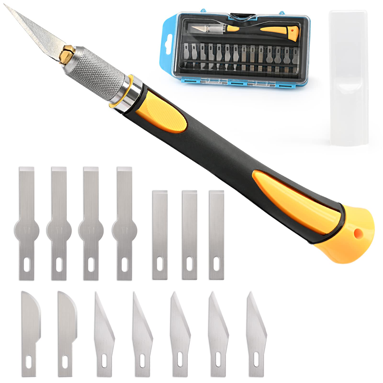 MulWark 16pc Precision Craft Hobby Utility Exacto Knife Set- Sharp Razor Knives Tool for Architecture Modeling, Scrapbooking, Felt&Wood&Leather