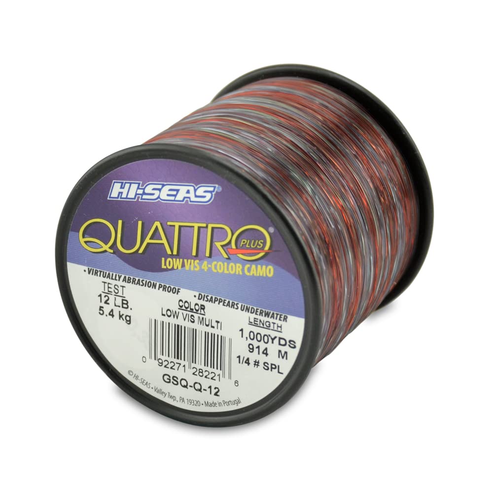 HI-SEAS Quattro Monofilament Fishing Line - Low-vis 4 Color Camo, Strong &  Durable Performance Saltwater Main Line Camo 12 Lb Test, 0.35 Mm Dia, 1000  Yd