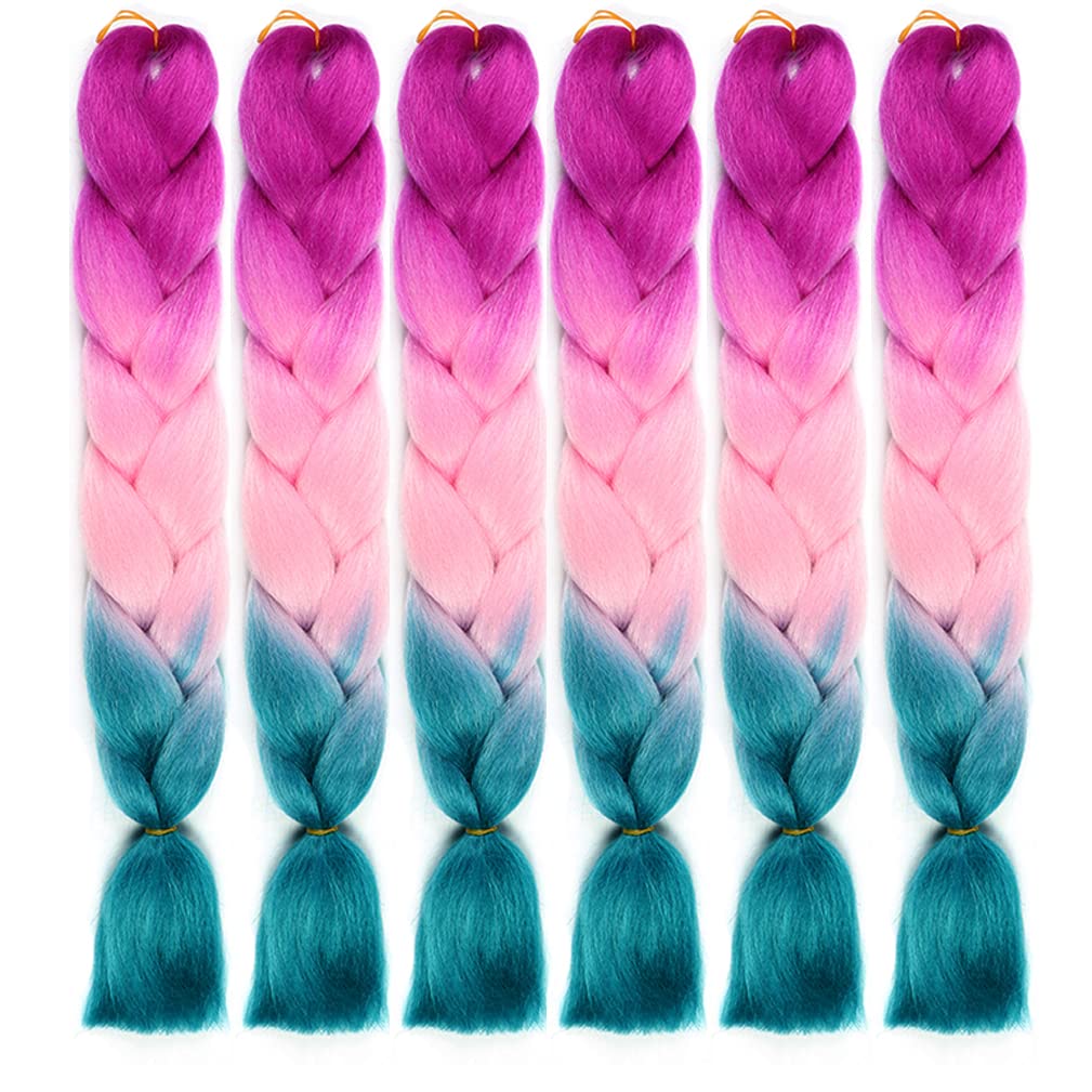 NATURAL BEAUTY Synthetic Braiding Hair Bundles Ombre Twist Braiding Hair  Fiber Jumbo Hair Extensions for Women (3 Bundles, Purple-Lake Blue-Light