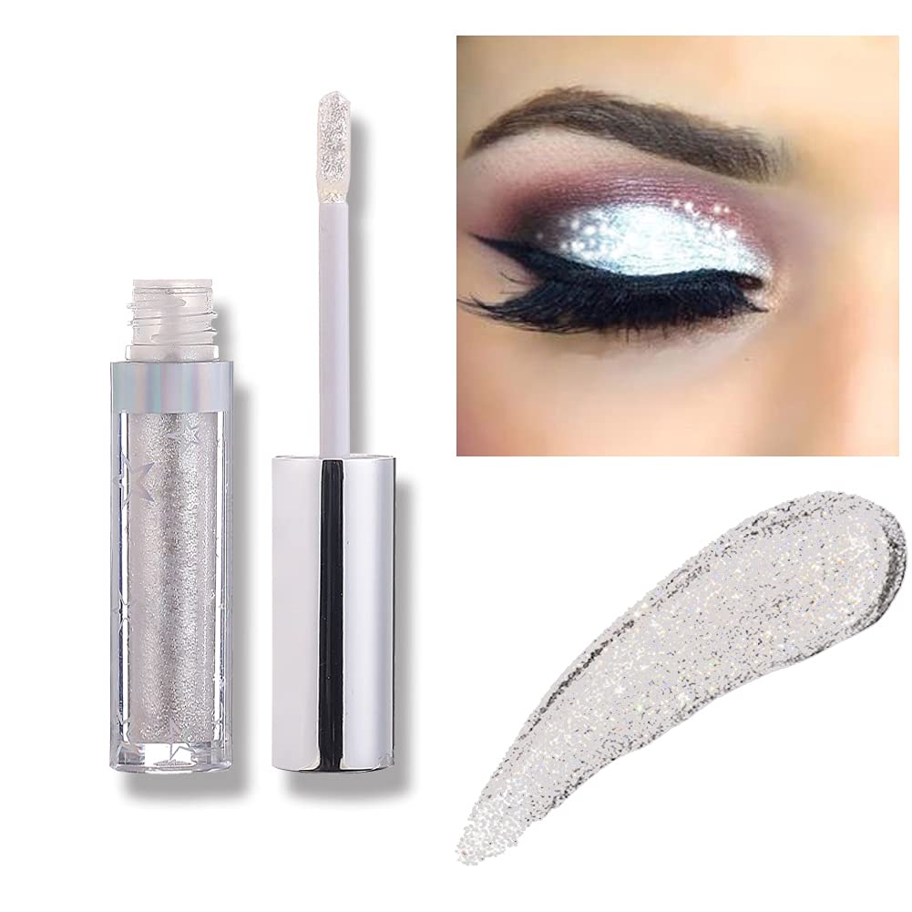 keusn liquid glitter eyeshadow silver metallic waterproof long lasting  quick drying sparkling cosmetic glitter liquid eye shadow for women&girls  makeup glitter for eyes 2ml 