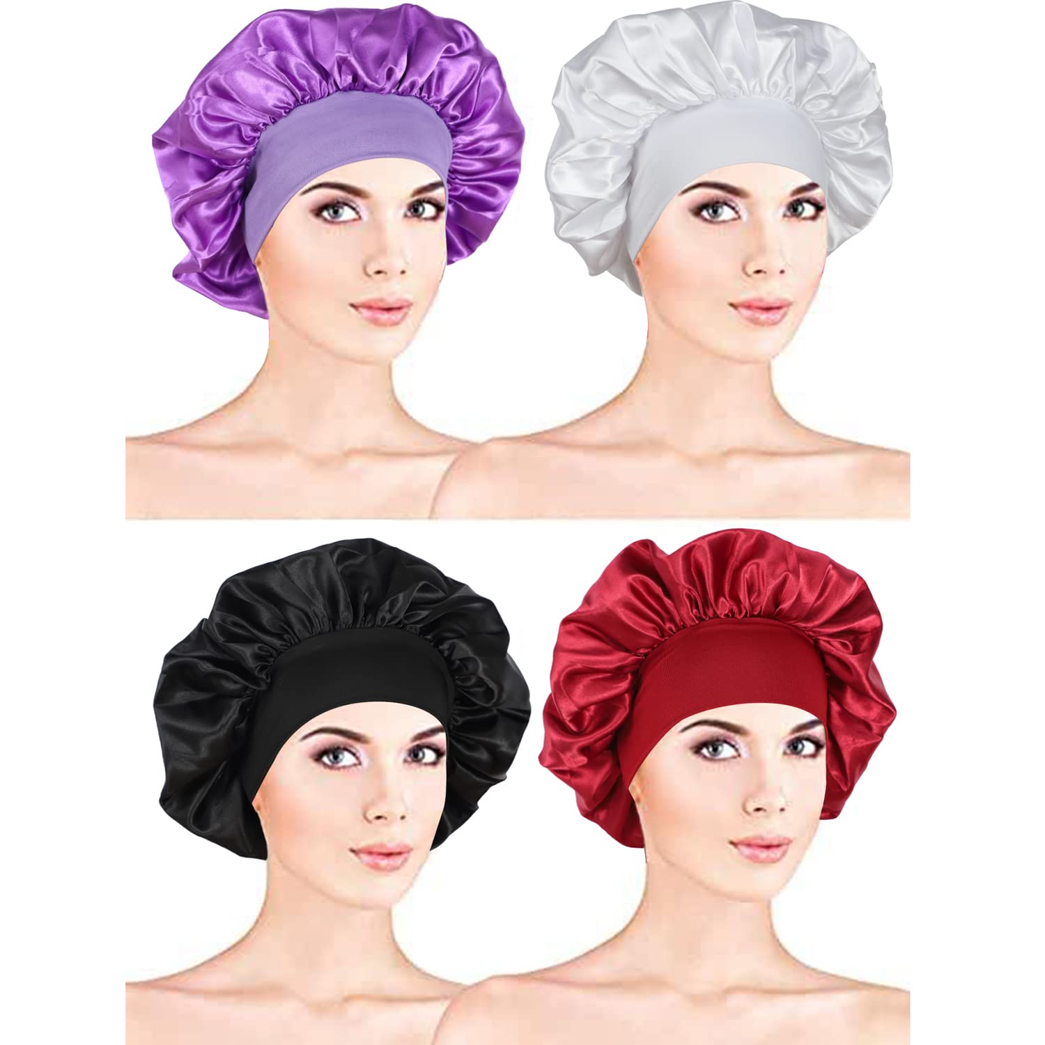  4 PCS Satin Bonnet for Sleeping,Hair Bonnets for