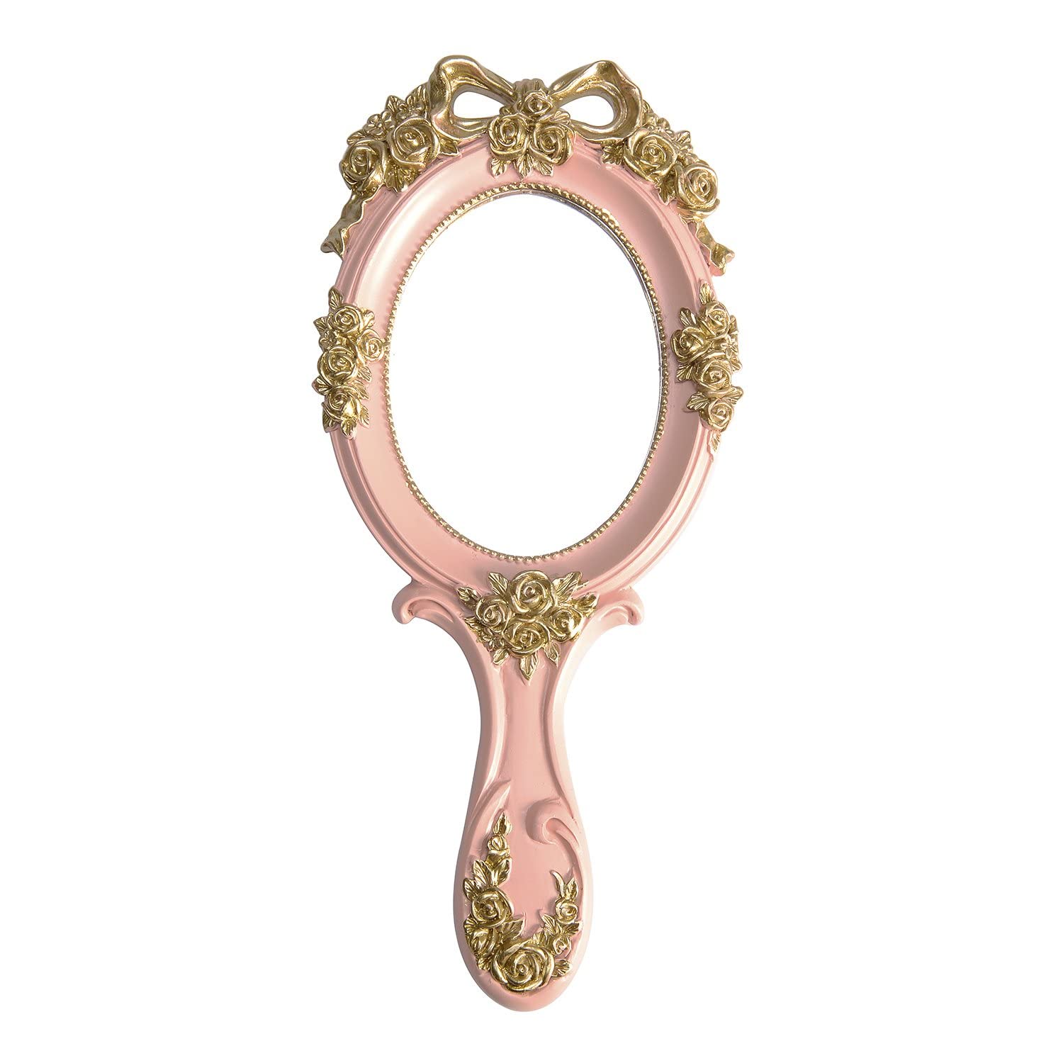 Taywes Vintage Hand Mirror with Handle - Cute Princess Pink Rose Cosmetic  Handheld Mirror Decorative for Girls Kids Women - Resin Material Round Oval  Handheld Mirror