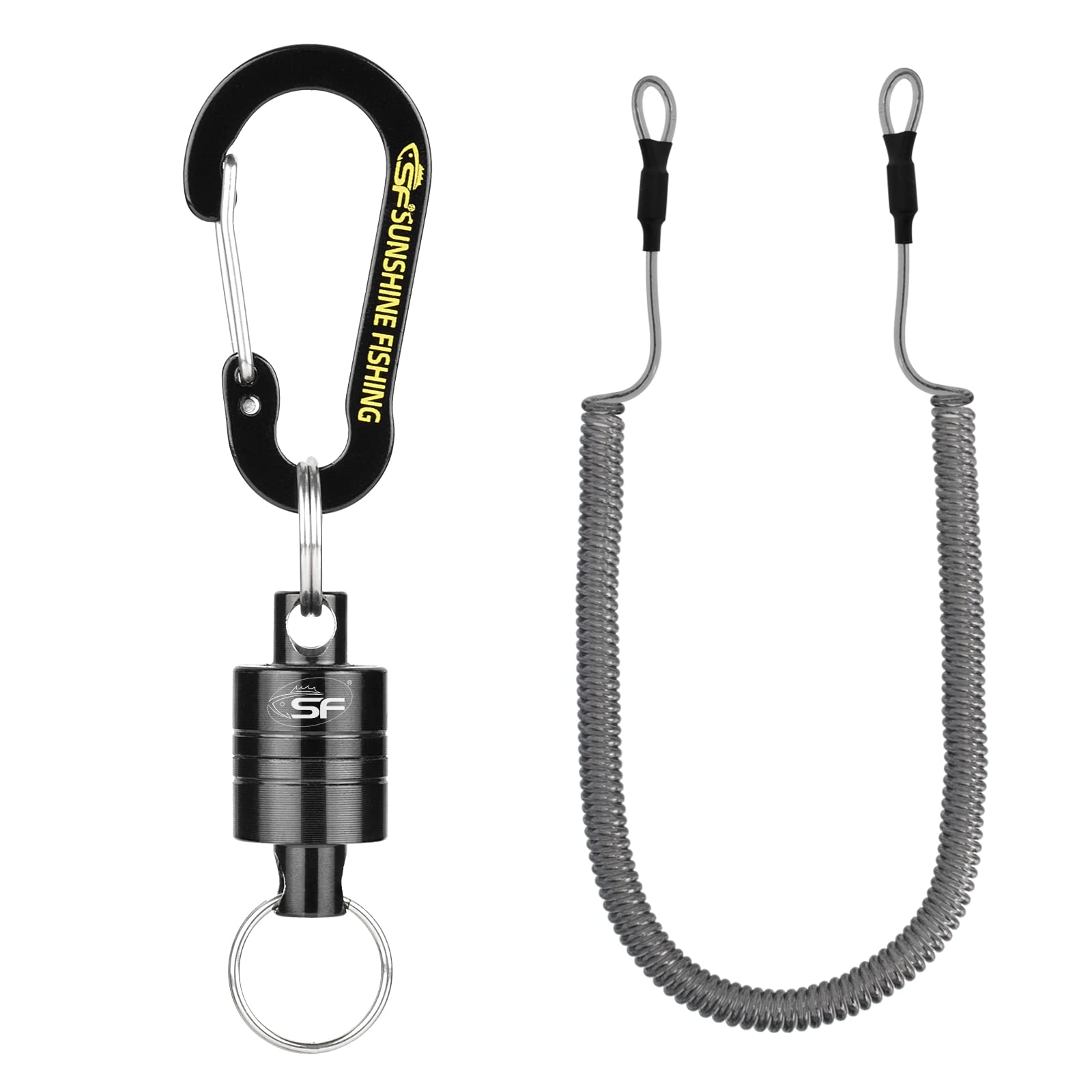  SAMSFX Fishing Strongest Magnetic Net Release Magnet Clip Holder  Retractor with Coiled Lanyard (Black Grips) : Sports & Outdoors