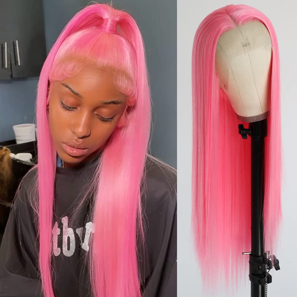 Pink Long Front Simple Sleek Hair