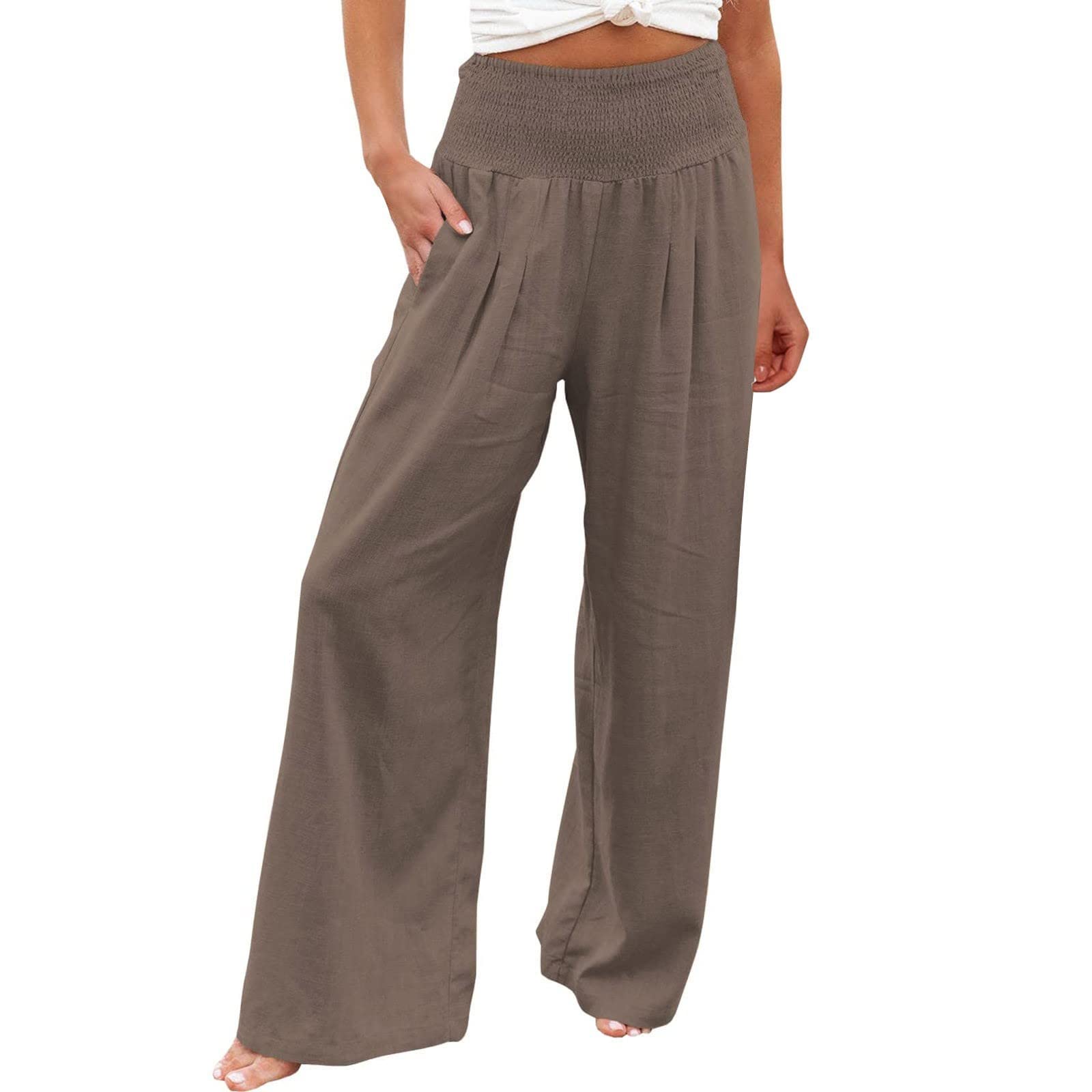 Wide Leg Pants For Women Summer Lightweight Summer Pants Women Palazzo  Pants for Women Linen Cotton Wide Leg Summer Casual Elastic Drawstring  Waist Trousers Comfy Loose Home Pants at  Women's Clothing