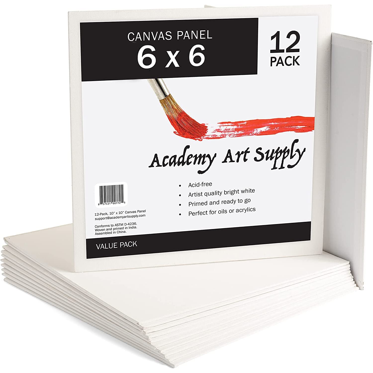 Academy Art Supply Canvases Panels 8 x 10 inch - 100% Cotton Artist Blank  Canvas Board for Painting, Pre-gessoed, Primed, Acid-Free Blank Canvas