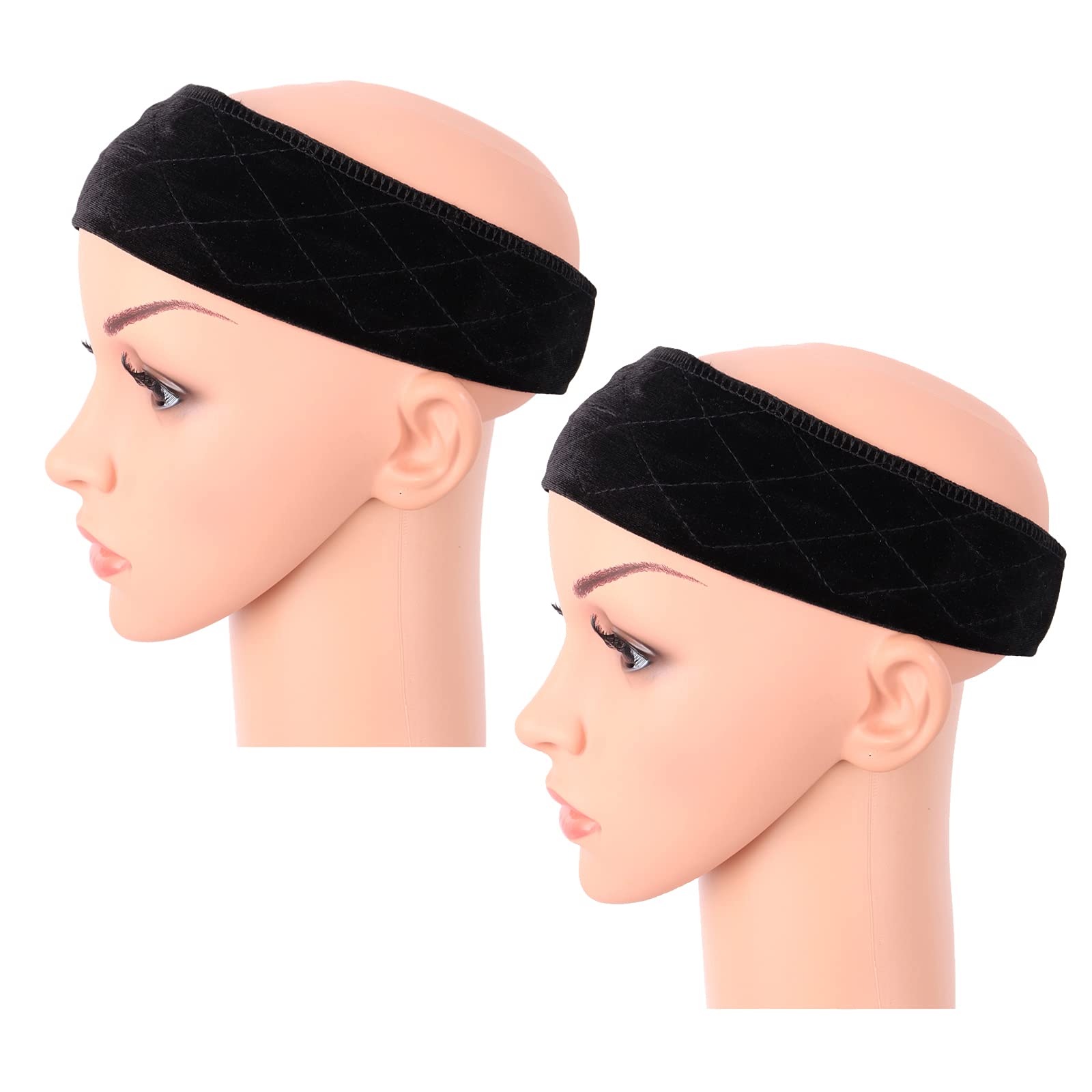 MapofBeauty 2 Pack Adjustable Velvet Wig Grip Wig Band No Slip Head Hair  Bands Flexible Headband (Black)