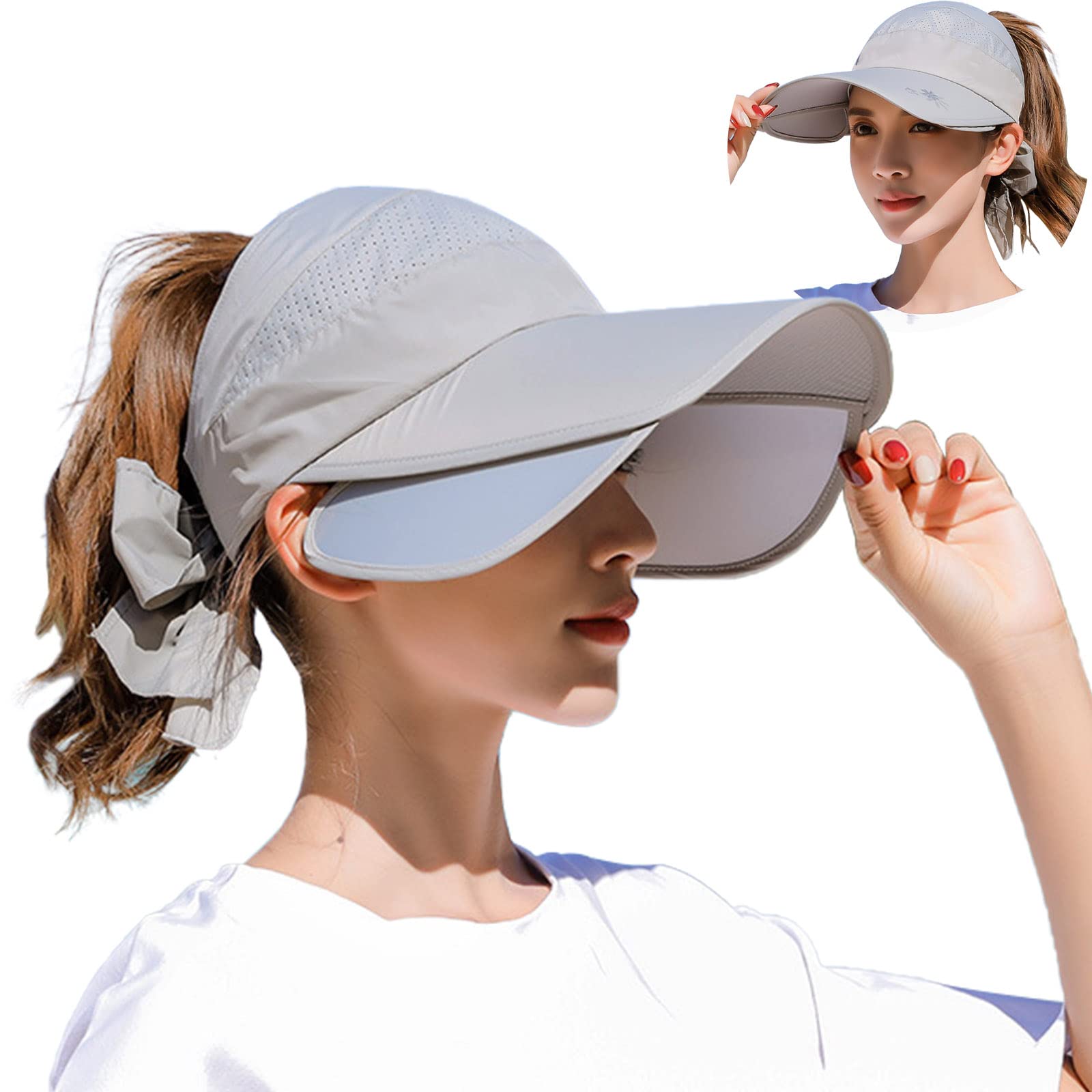 Peicees Wide Brim Visor Hat for Women Golf Visor Cap Sun Protection Hat for  Beach Garden Tennis Running Sunshade Hat Gray