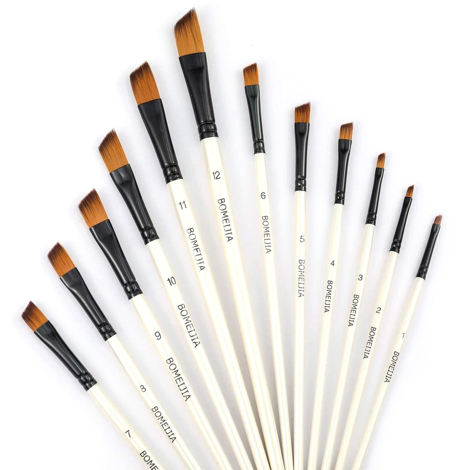 GETHPEN Angular Paint Brushes Nylon Hair Angled Watercolor Pait Brush Set  for Acrylics Watercolors Gouache Inks Oil and Tempera(12pcs Pearl White  Angled Paintbrush Set) White Angular