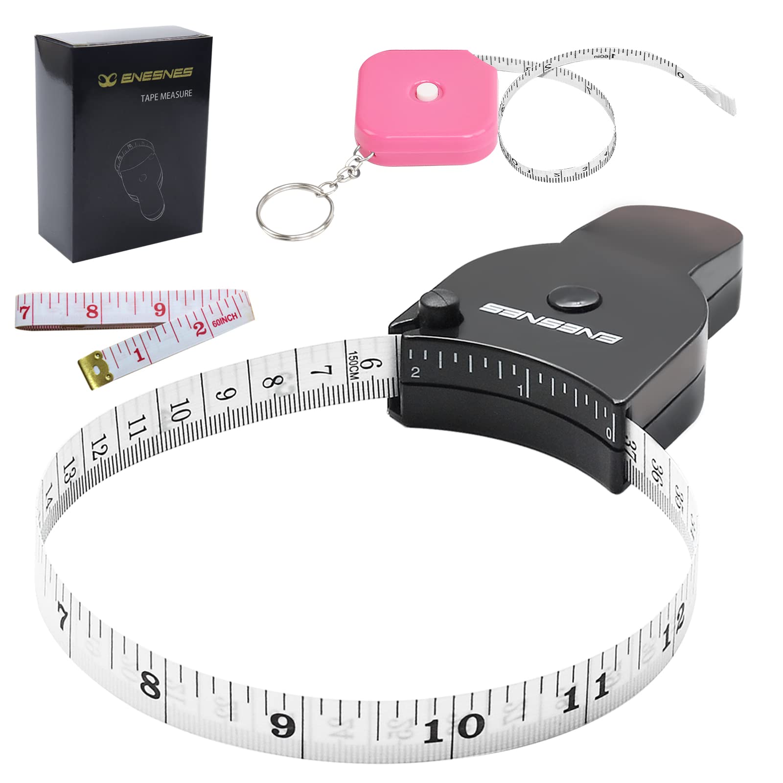 3pcs Tape Measure, Soft Measuring Tape for Body Measurements 60 Inch(150cm),  Lock Pin&Push-Button Retract, for Body Measurement, Weight Loss, Fitness,  Tailoring, Sewing, Crafting Measurements Black