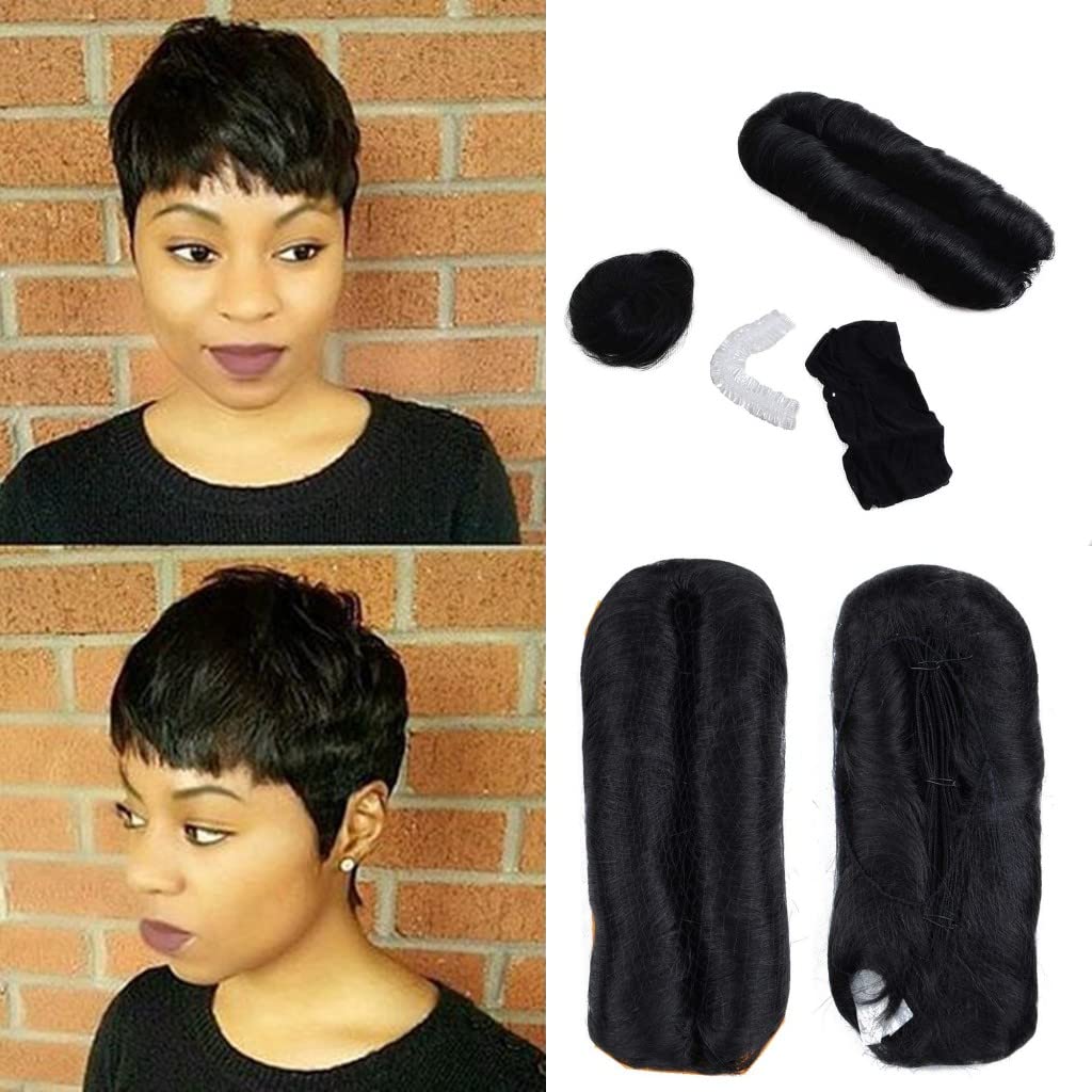 Black Human Hair 27 Piece Quick Weave Bump Hair with Free Closure,Short Hair  Pieces For Black Women (1B)
