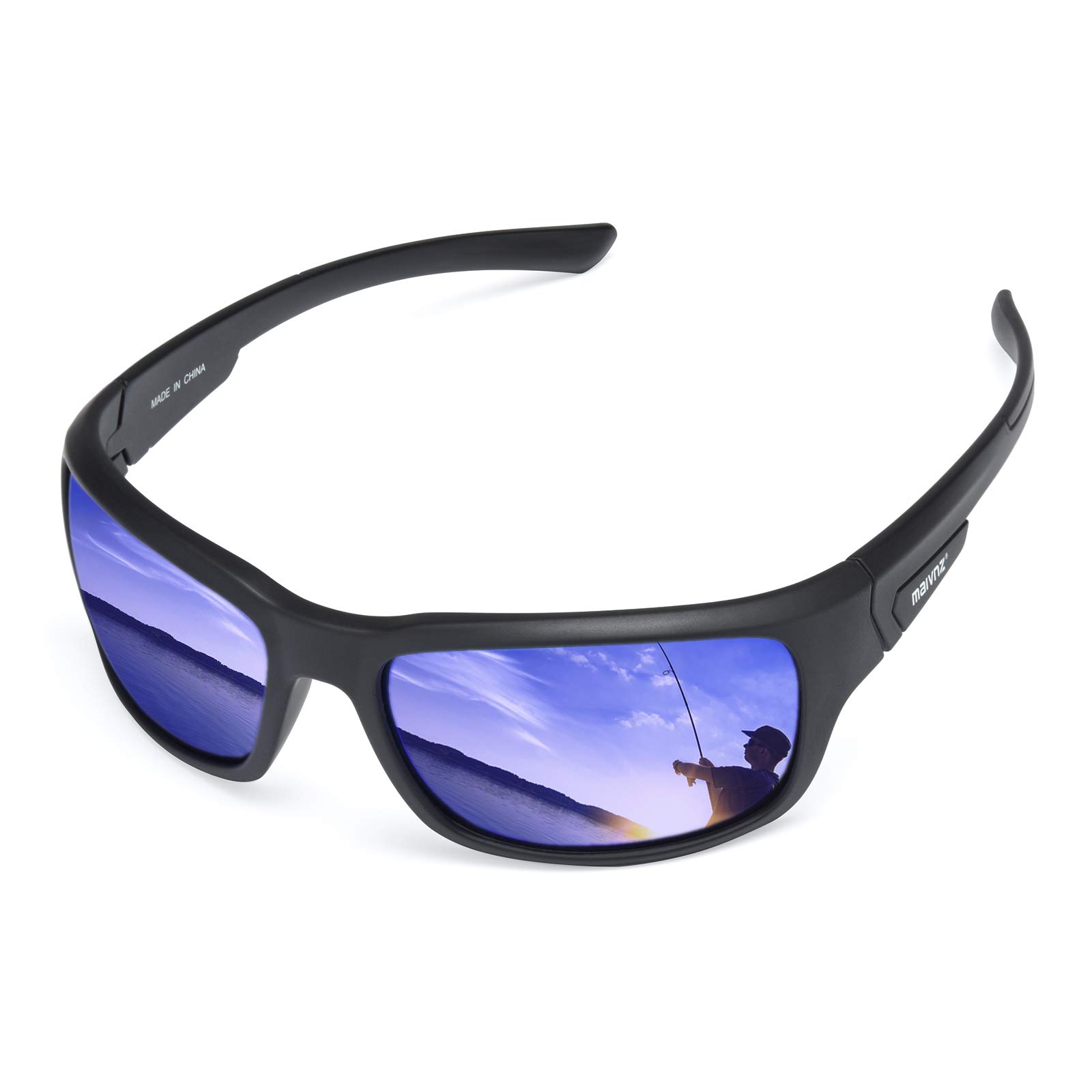 maivnz Floating Polarized Fishing Sunglasses for Men Surfing Kayaking UV400  Protection Unsinkable Water Sport Sun Glasses Black Frame Blue Revo