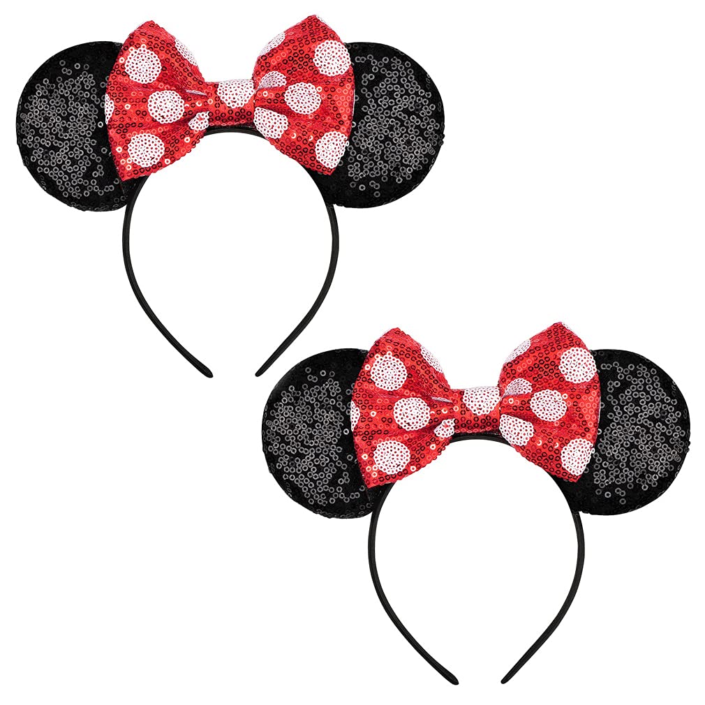 Mickey Mouse Ears,Minnie Ear Headband Sequin Hair Band for Women Girls  Party Supplies Glitter Hair Band : : Beauty