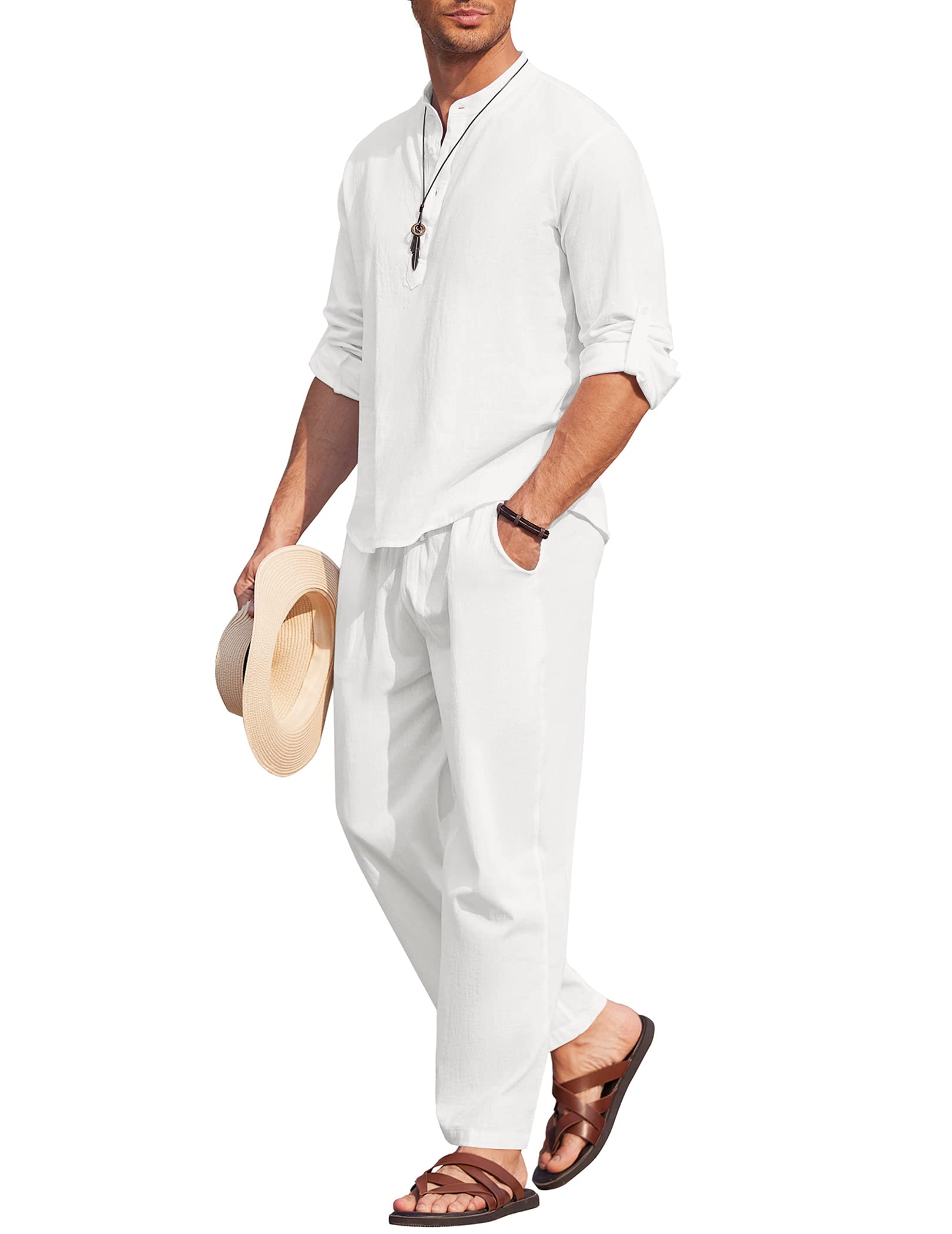 Linen White Shirt with Beige Pants