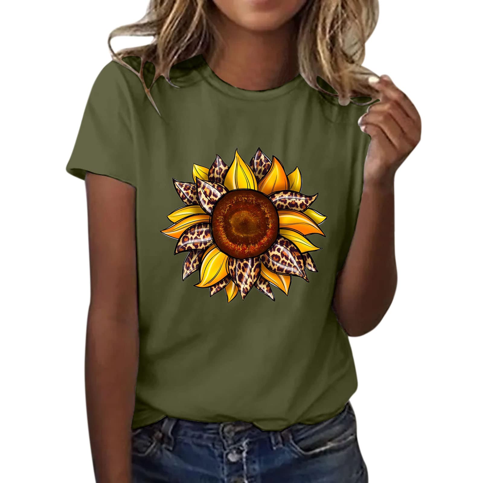 Women Sunflower Summer T Shirt Plus Size Loose Blouse Tops Girl Short Sleeve  Graphic Casual Tees