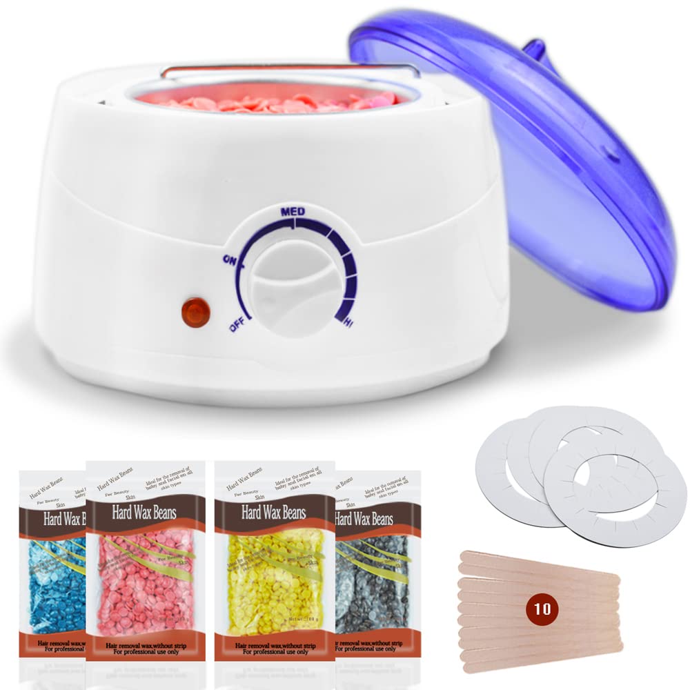 Lifestance Wax Warmer Hair Removal Home Waxing Kit Electric Pot Heater for  Rapid Waxing of All Body, Face, Bikini Area, Legs with 4 Flavor Hard Wax  Beans & 10 Wax Applicator Spatulas(At-home